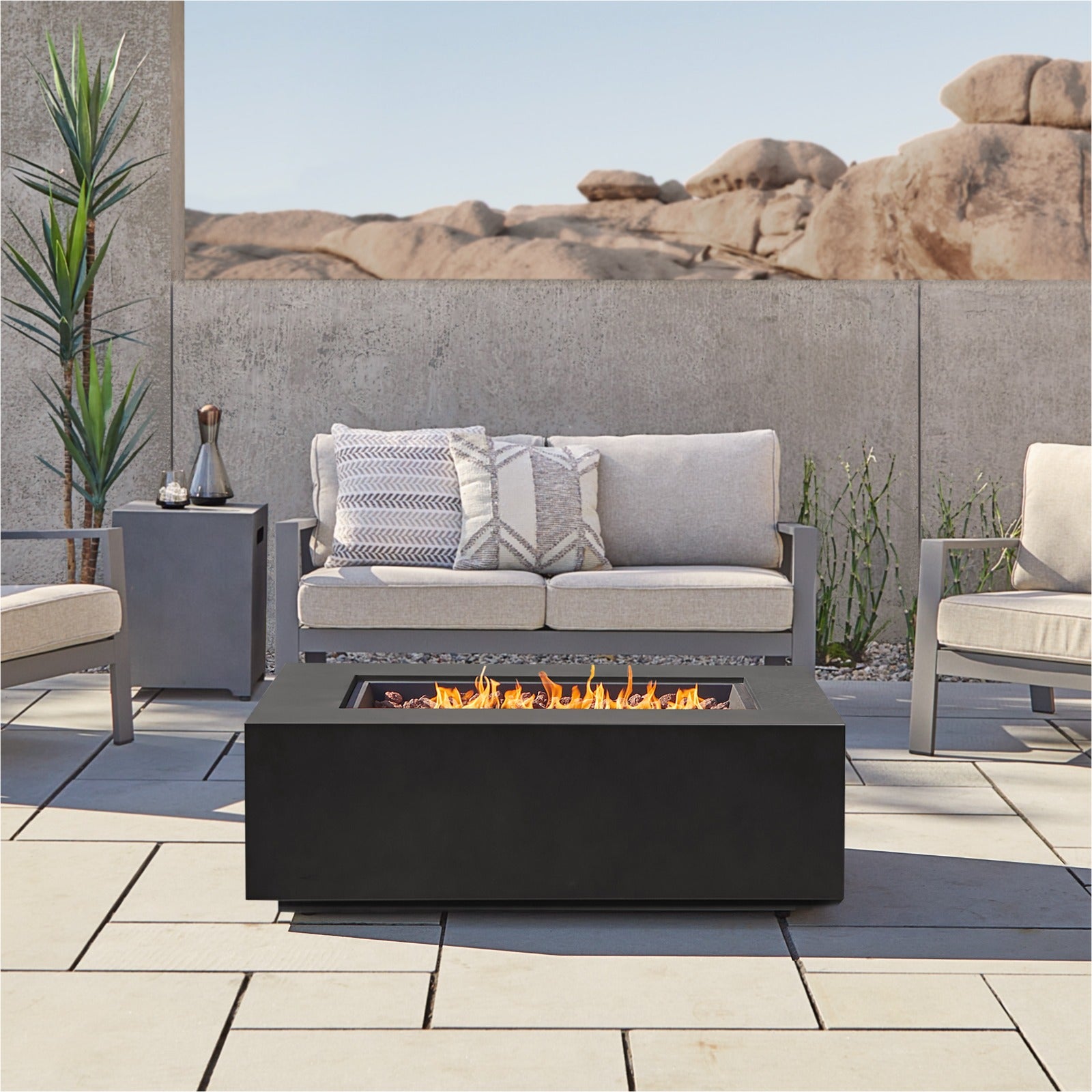 Aegean 42" Rectangle Propane or Natural Gas Fire Pit Table - Real Flame