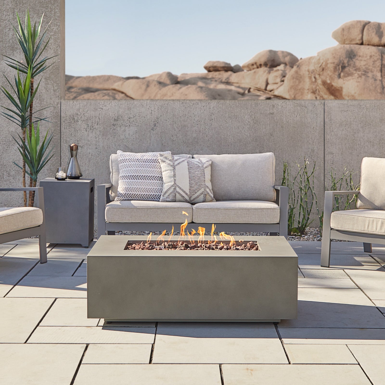 Aegean 42" Rectangle Propane or Natural Gas Fire Pit Table - Real Flame