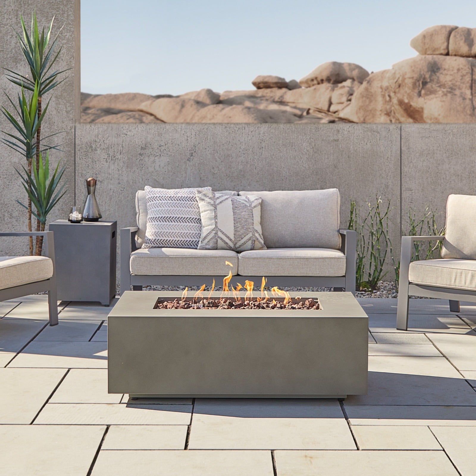 Aegean 42" Rectangle Propane or Natural Gas Fire Pit Table - Real Flame