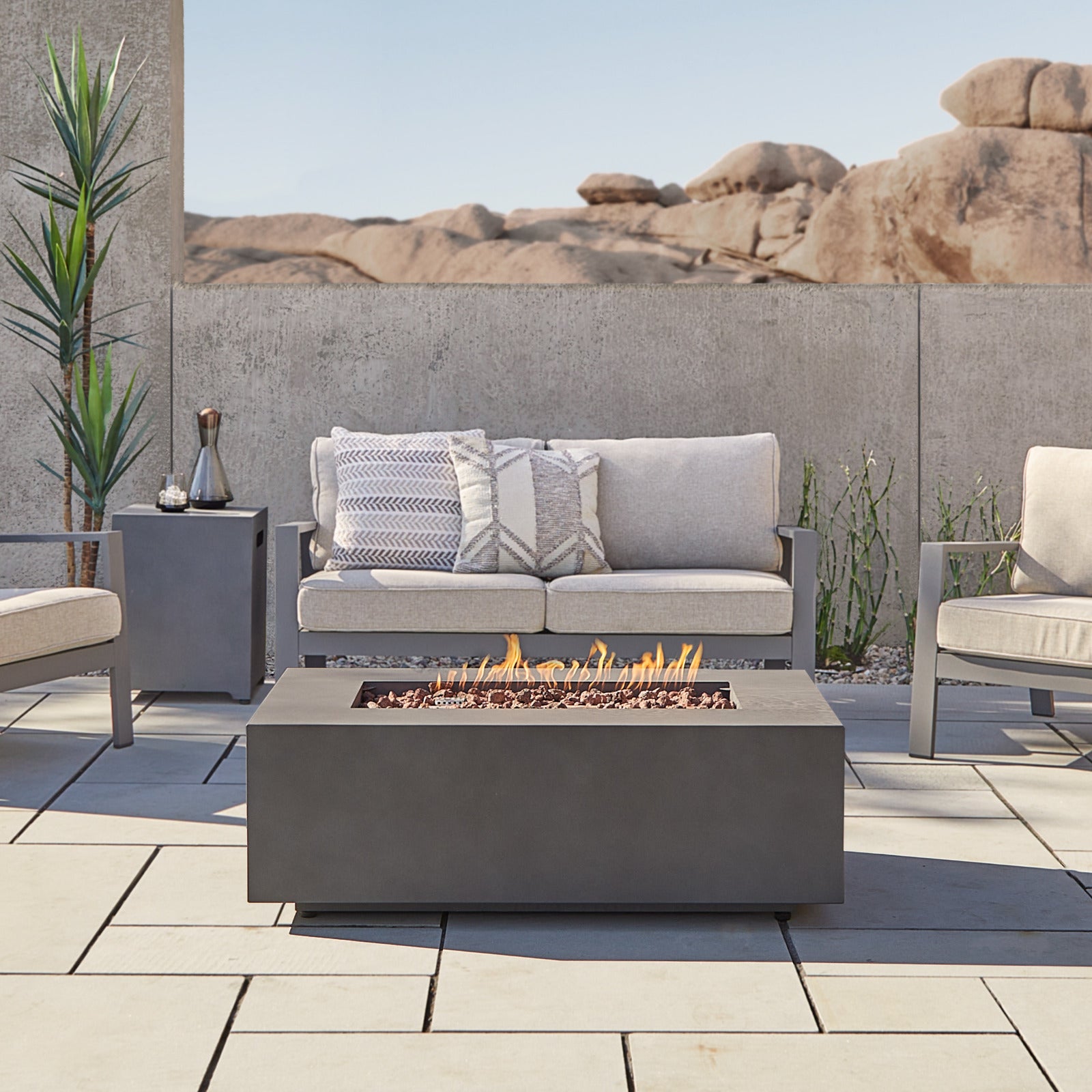 Aegean 42" Rectangle Propane or Natural Gas Fire Pit Table - Real Flame