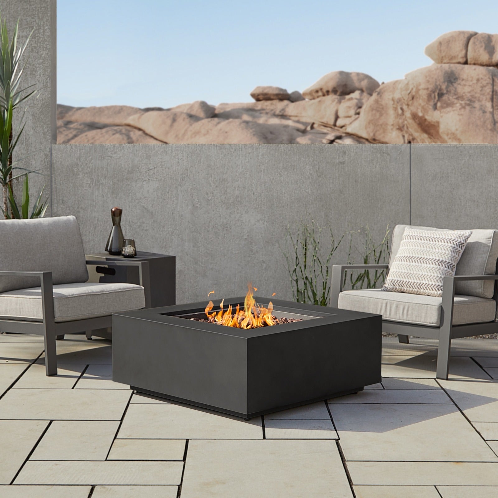 Aegean Square Propane or Natural Gas Fire Pit Table - Real Flame