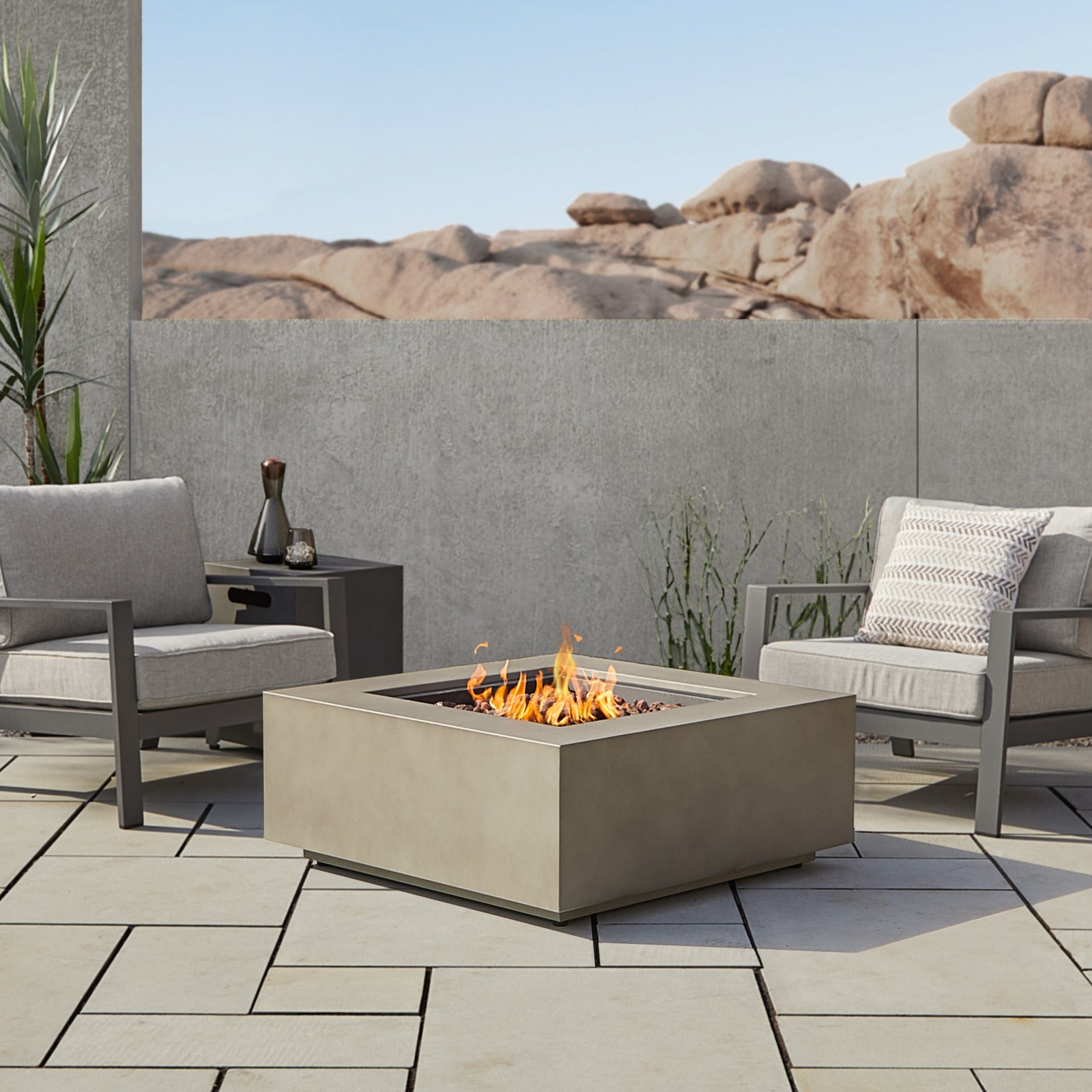 Aegean Square Propane or Natural Gas Fire Pit Table - Real Flame