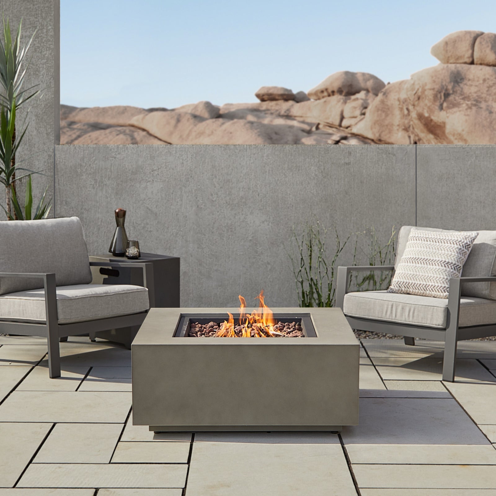 Aegean Square Propane or Natural Gas Fire Pit Table - Real Flame