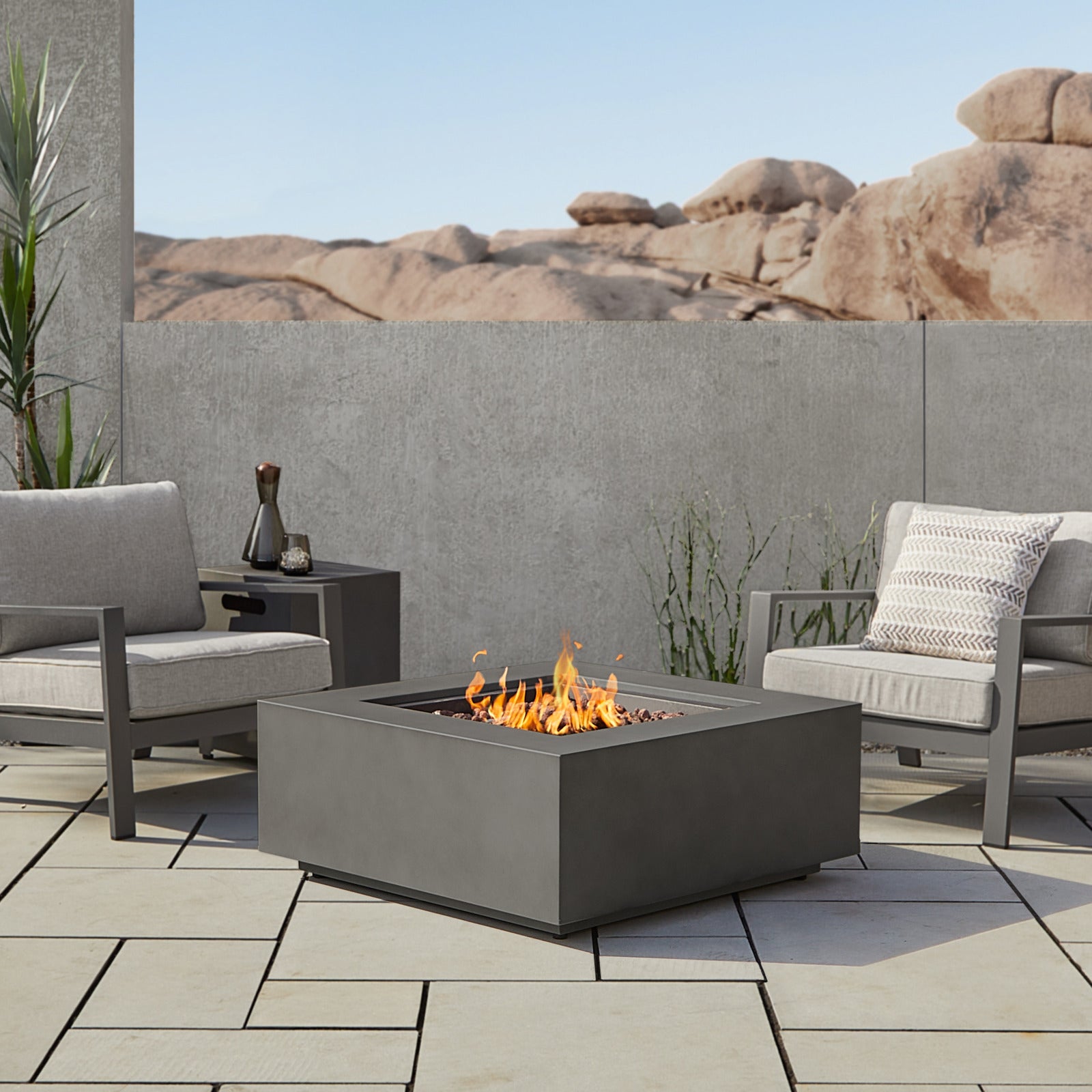 Aegean Square Propane or Natural Gas Fire Pit Table - Real Flame