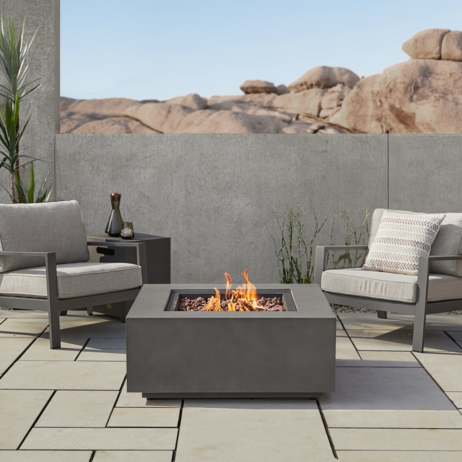Aegean Square Propane or Natural Gas Fire Pit Table - Real Flame