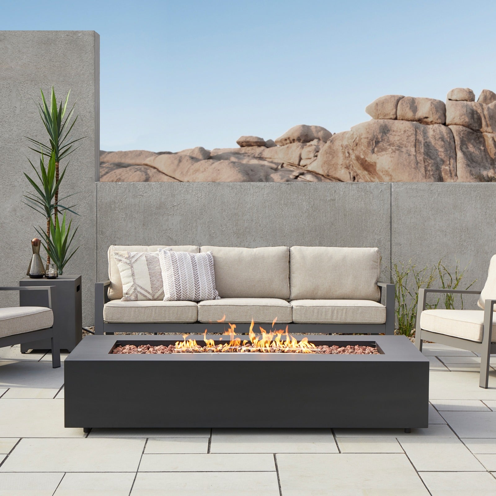 Aegean 70" Rectangle Propane or Natural Gas Fire Pit Table - Real Flame