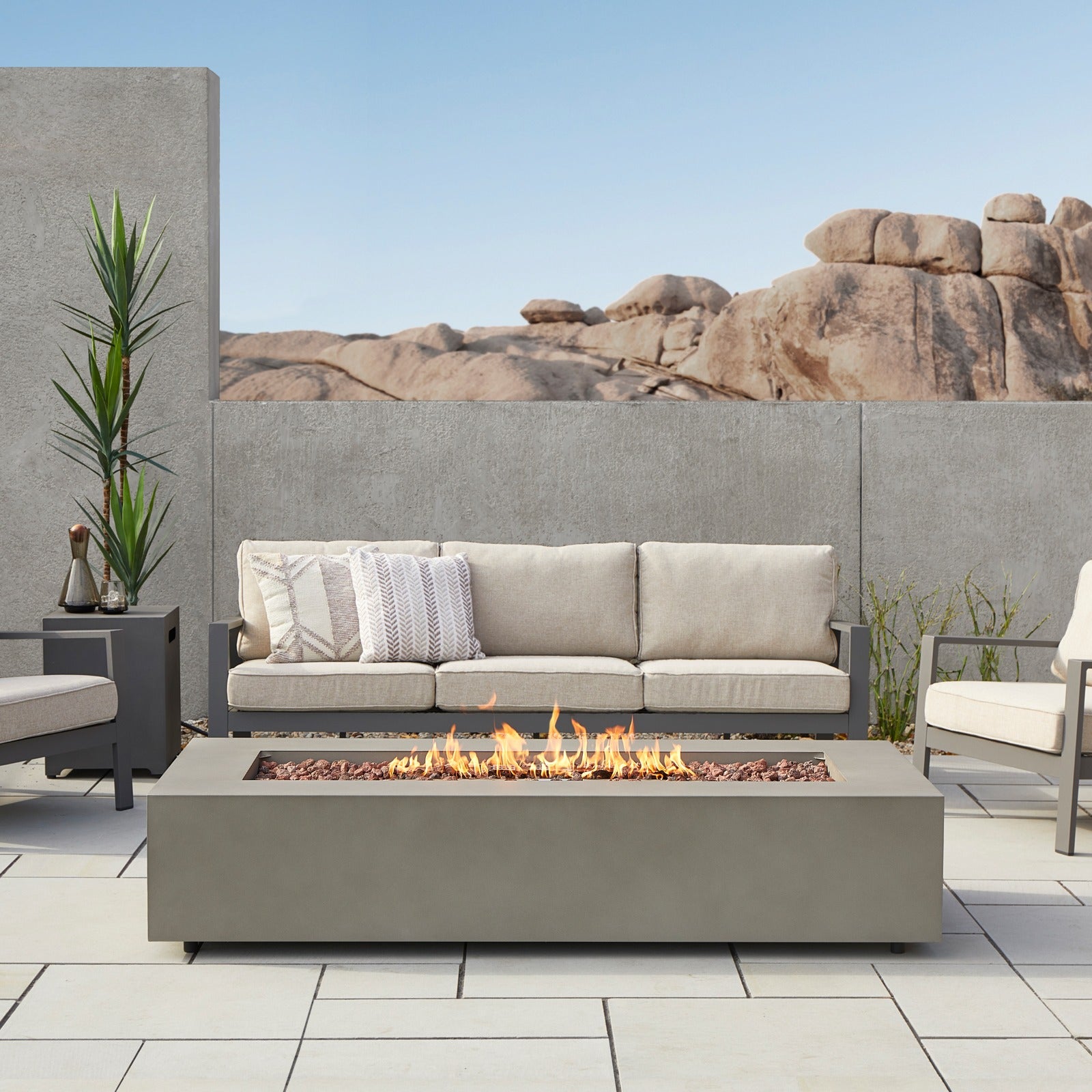 Aegean 70" Rectangle Propane or Natural Gas Fire Pit Table - Real Flame