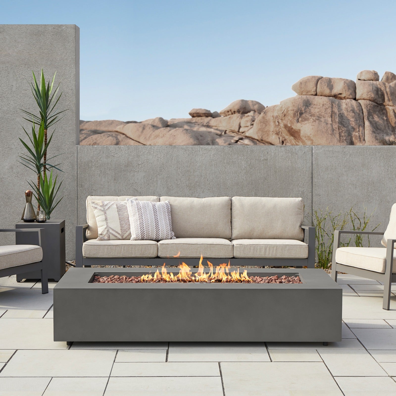 Aegean 70" Rectangle Propane or Natural Gas Fire Pit Table - Real Flame