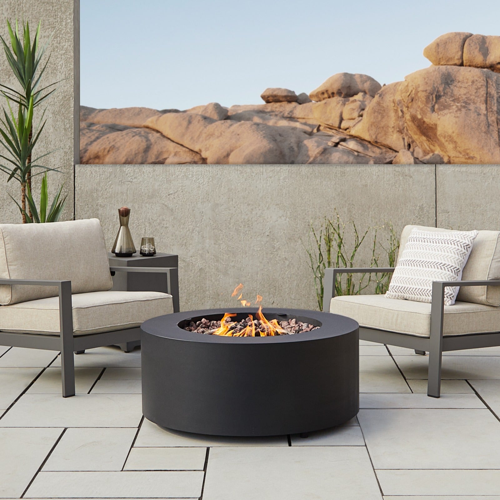 Aegean Round Propane or Natural Gas Fire Pit Table - Real Flame