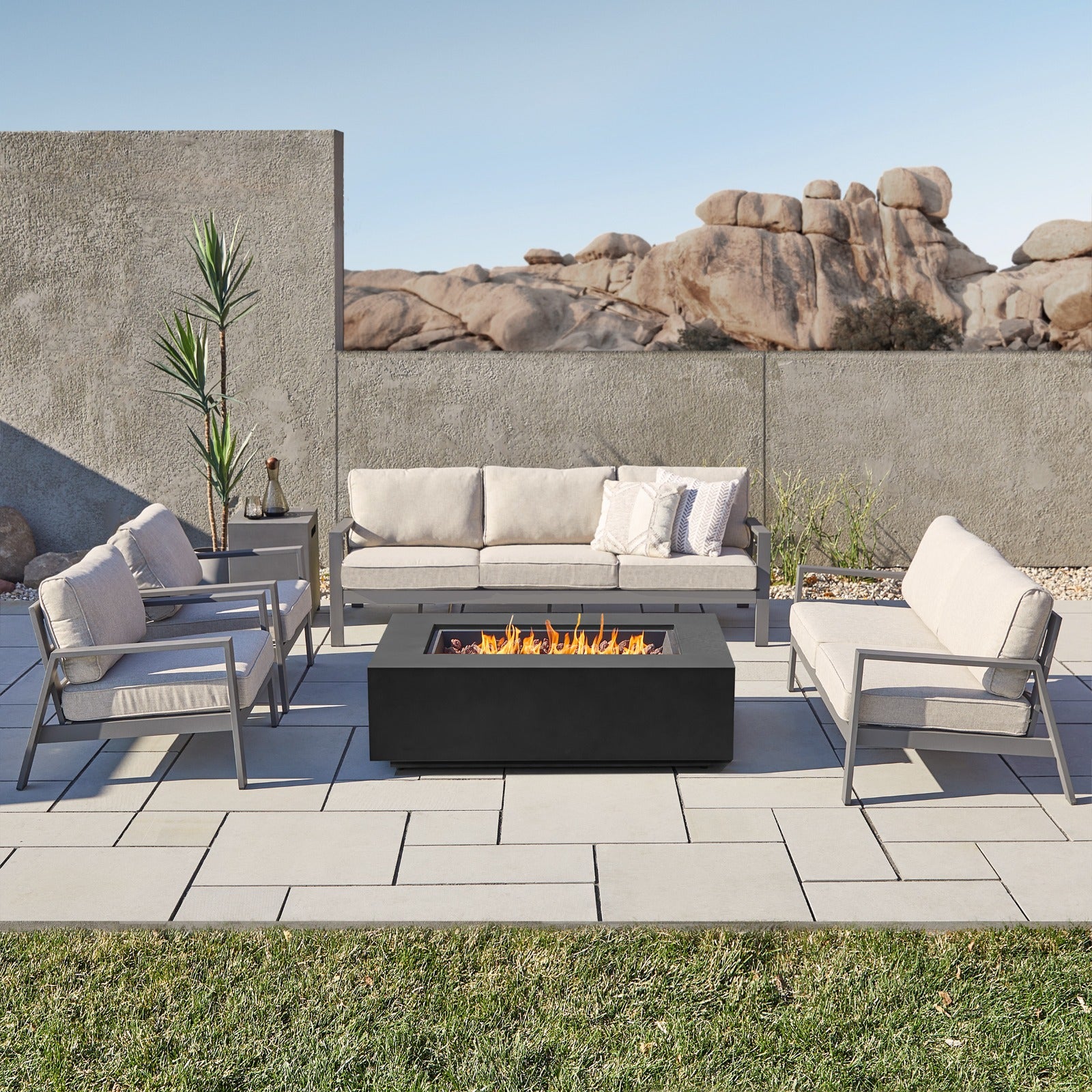Aegean 50" Rectangle Propane or Natural Gas Fire Pit Table - Real Flame