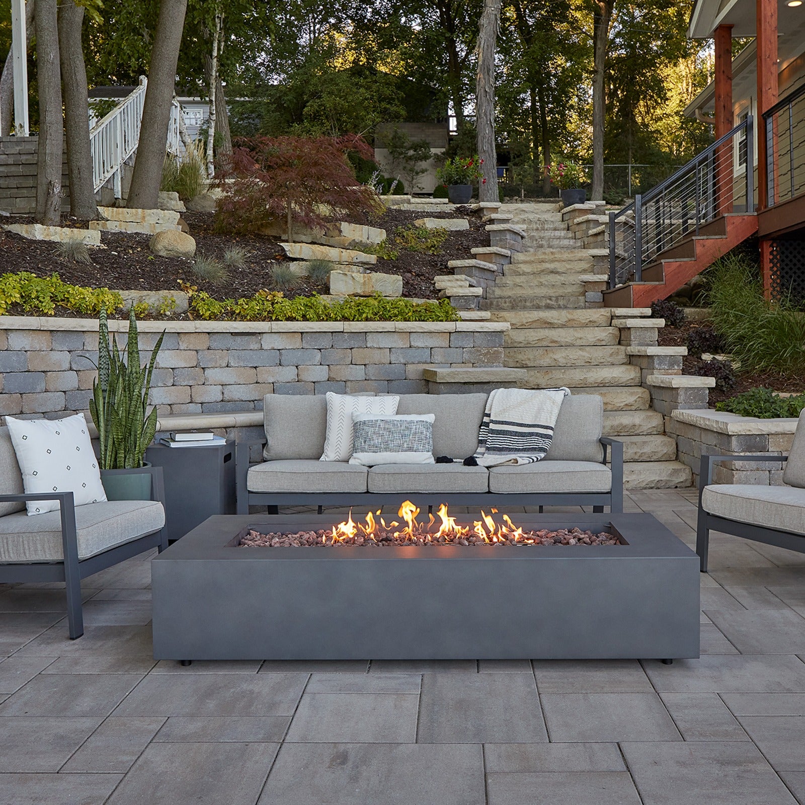 Aegean 70" Rectangle Propane or Natural Gas Fire Pit Table - Real Flame