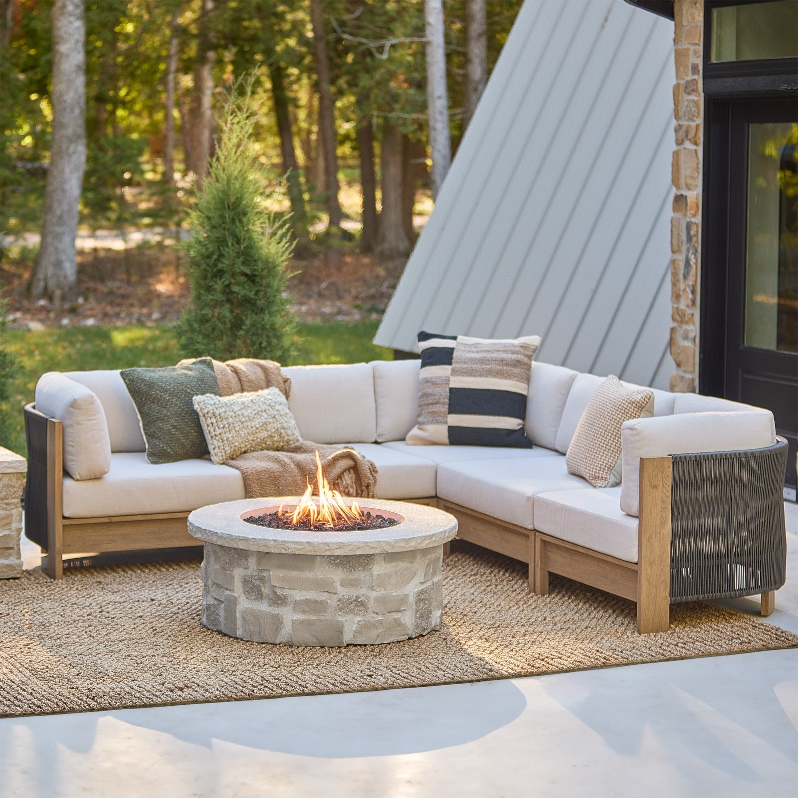 Stratton Outdoor 5 - Piece Modular Sectional With Sunbrella® Cushions - Real Flame