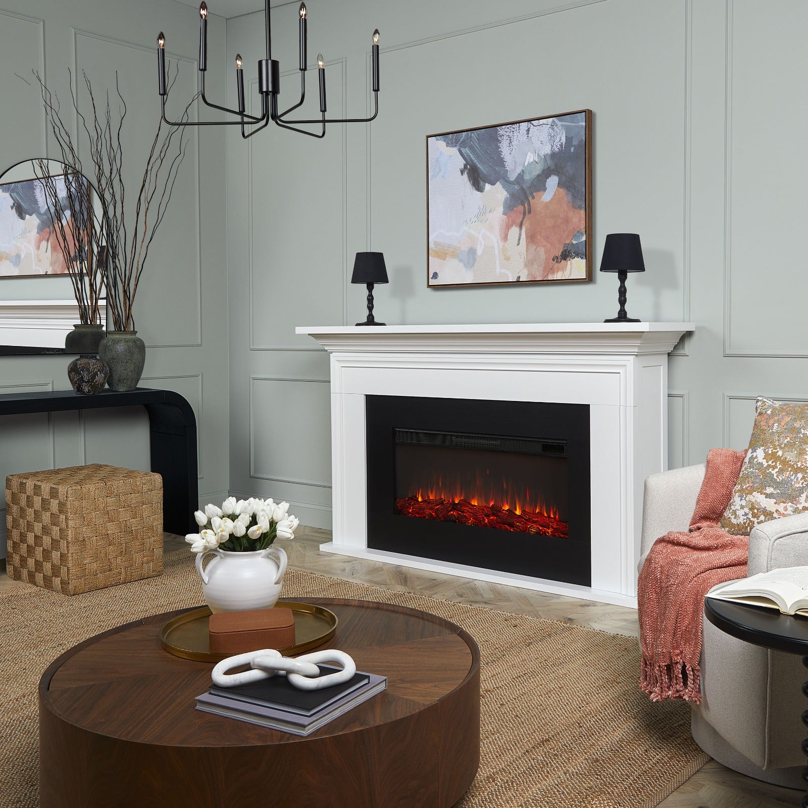 ELECTRIC ホワイト 1/2スリーブモック XL Cleo Landscape Electric Fireplaces - Real Flame®