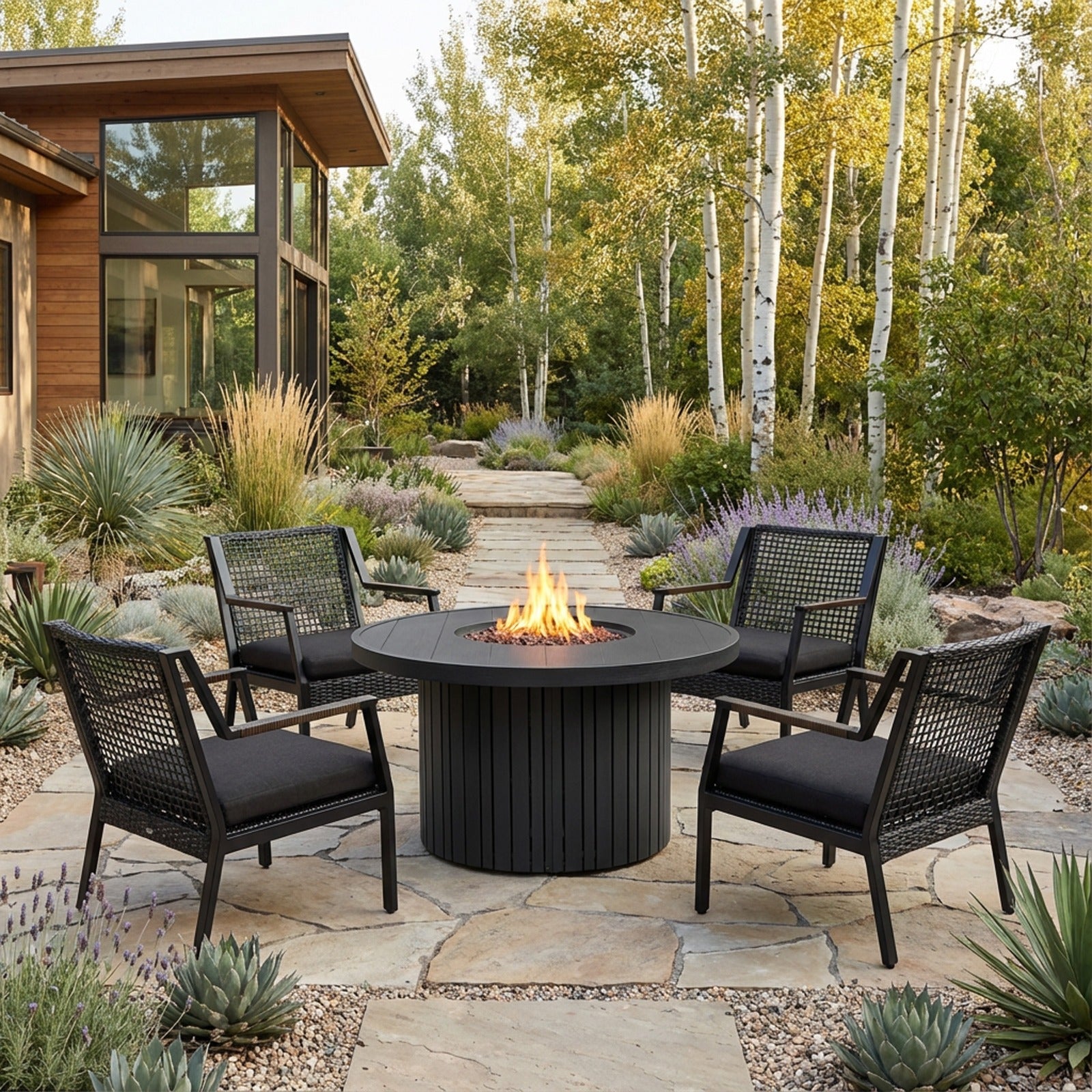 Calvin 44" Round Fire Pit Table With Hidden Propane Tank - Real Flame
