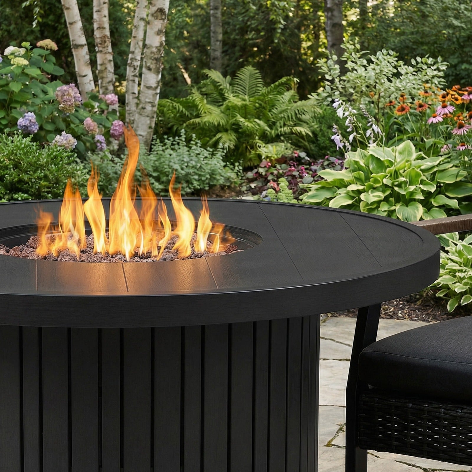 Calvin 44" Round Fire Pit Table With Hidden Propane Tank - Real Flame