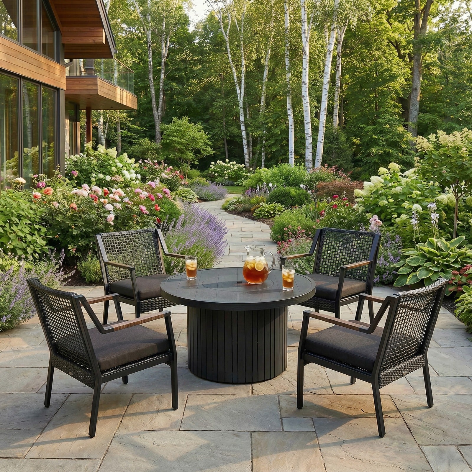 Calvin 44" Round Fire Pit Table With Hidden Propane Tank - Real Flame