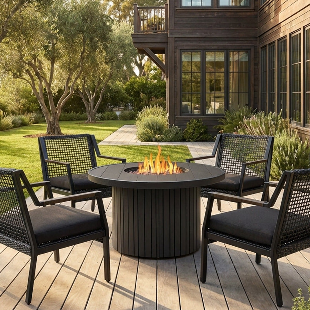 Calvin 44" Round Fire Pit Table With Hidden Propane Tank - Real Flame