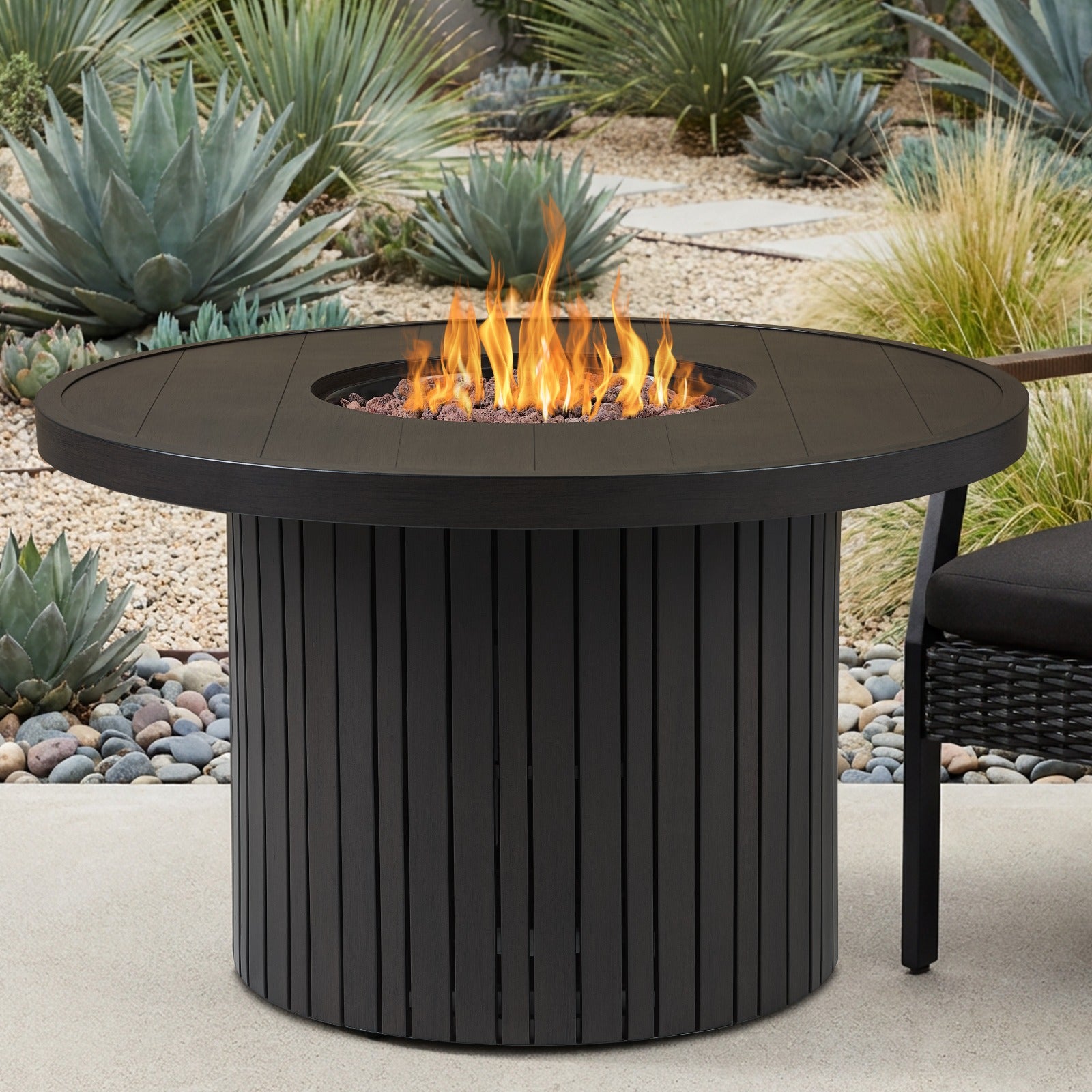 Calvin 44" Round Fire Pit Table With Hidden Propane Tank - Real Flame