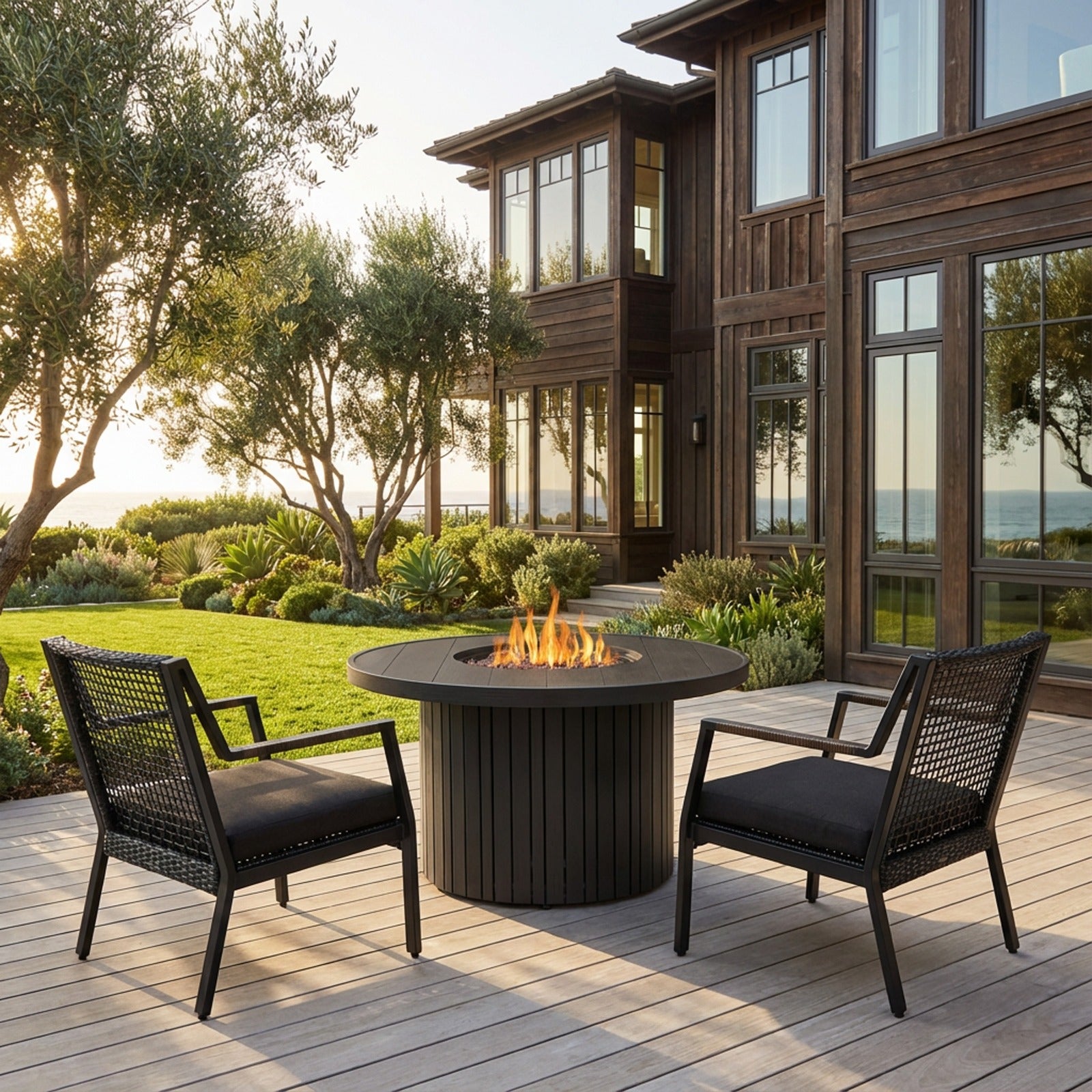 Calvin 44" Round Fire Pit Table With Hidden Propane Tank - Real Flame