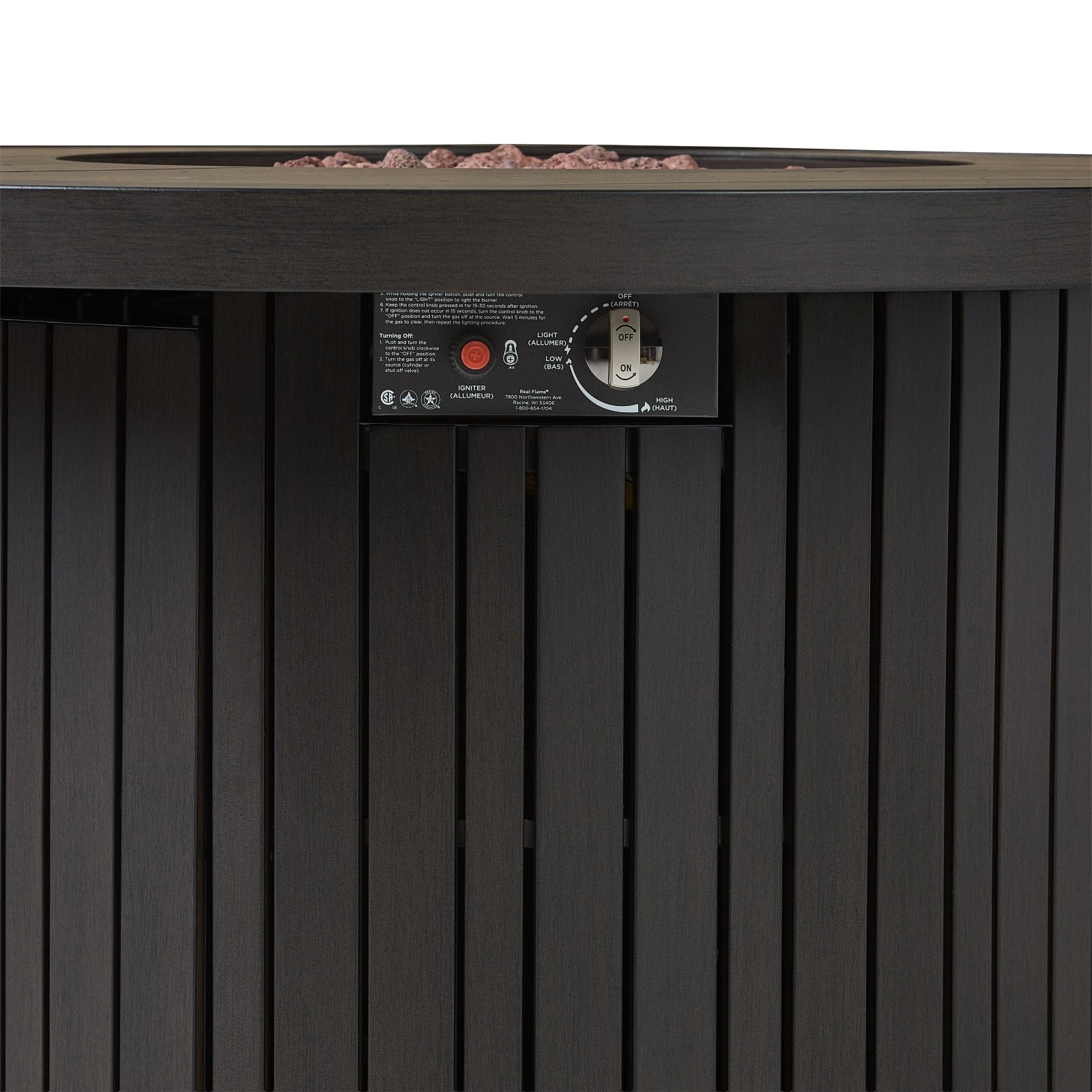 Calvin 44" Round Fire Pit Table With Hidden Propane Tank - Real Flame