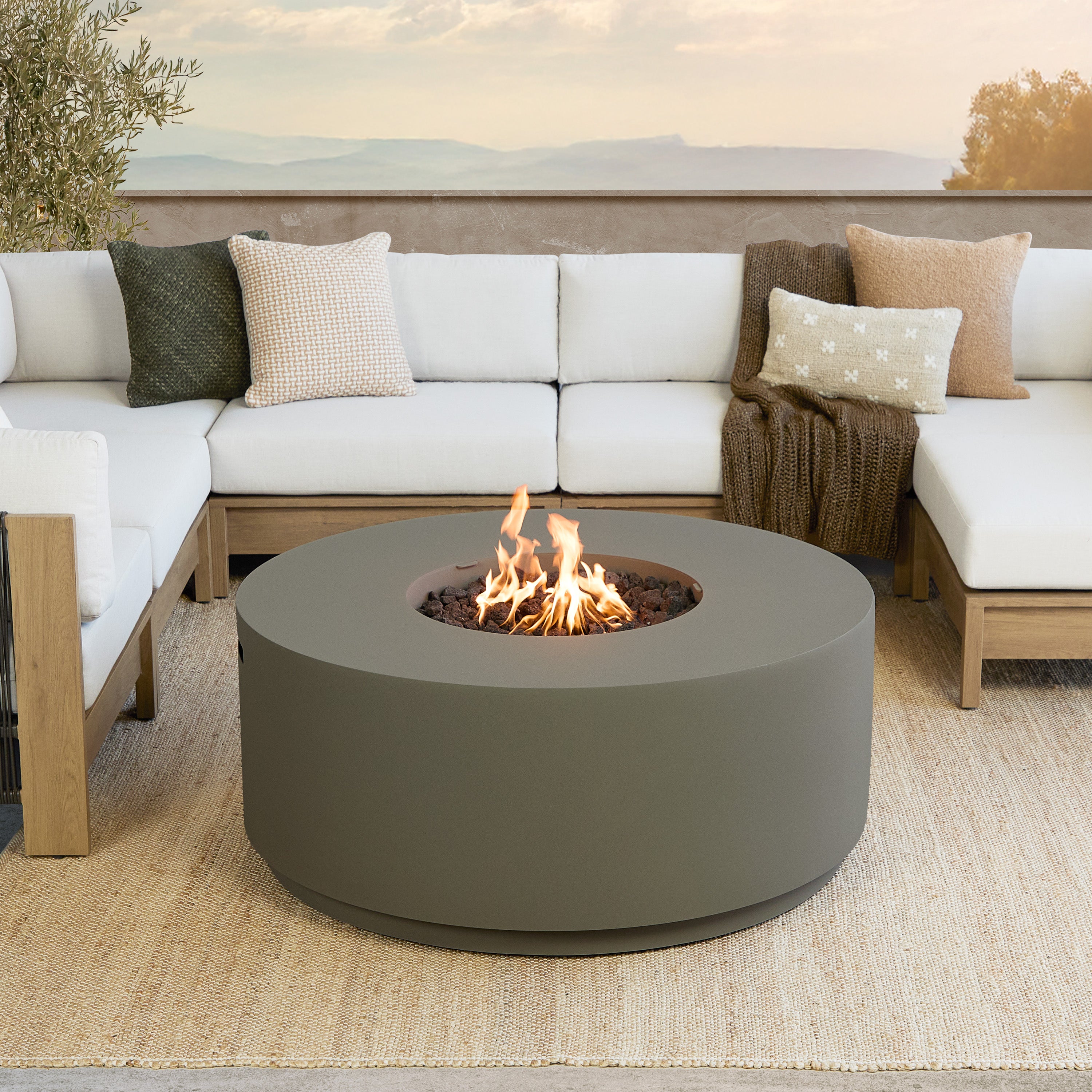 Neven 47" Round Fire Table with Hidden Propane Tank - Real Flame