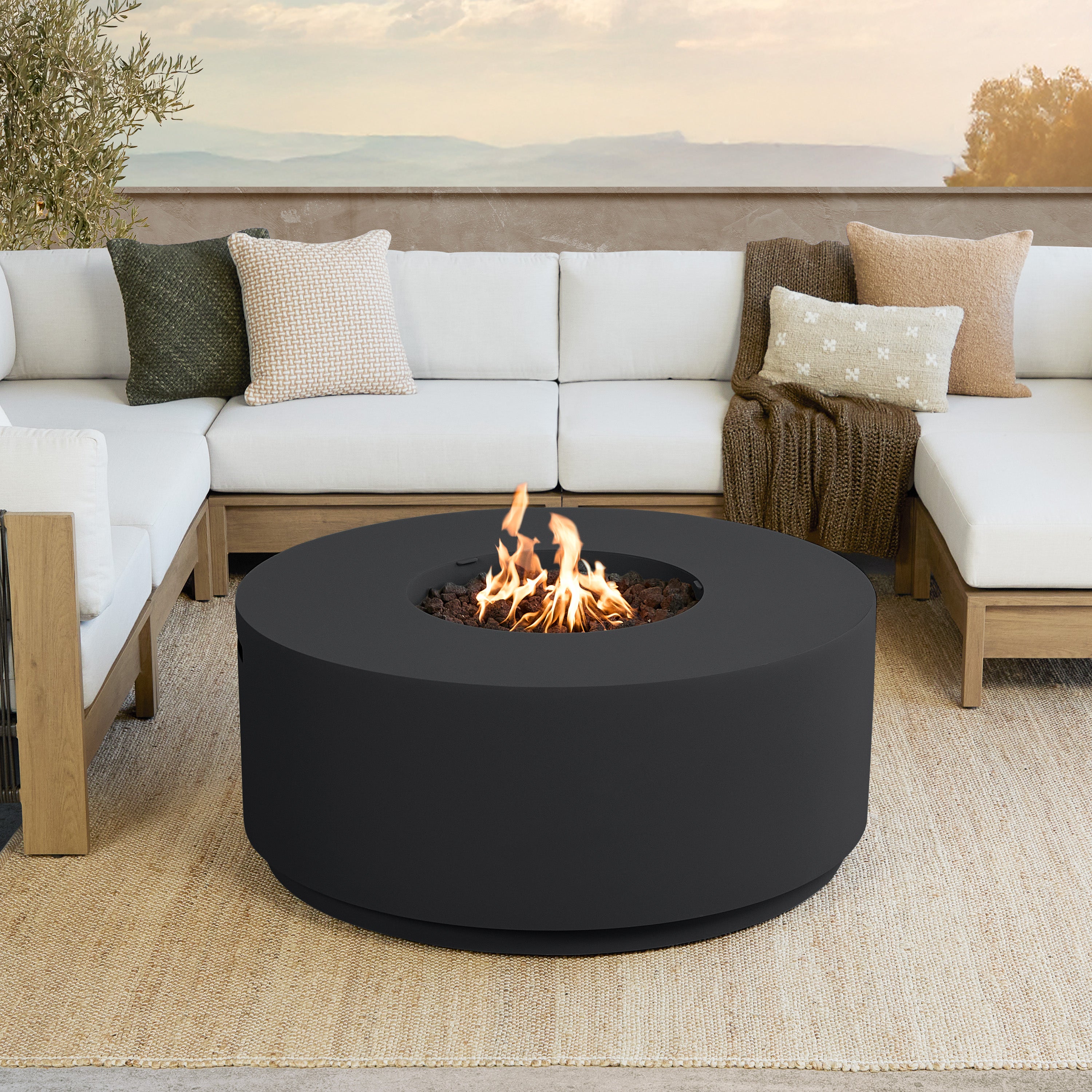 Neven 47" Round Fire Table with Hidden Propane Tank - Real Flame
