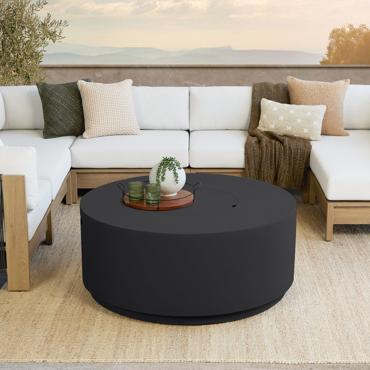 Neven 47" Round Fire Table with Hidden Propane Tank - Real Flame