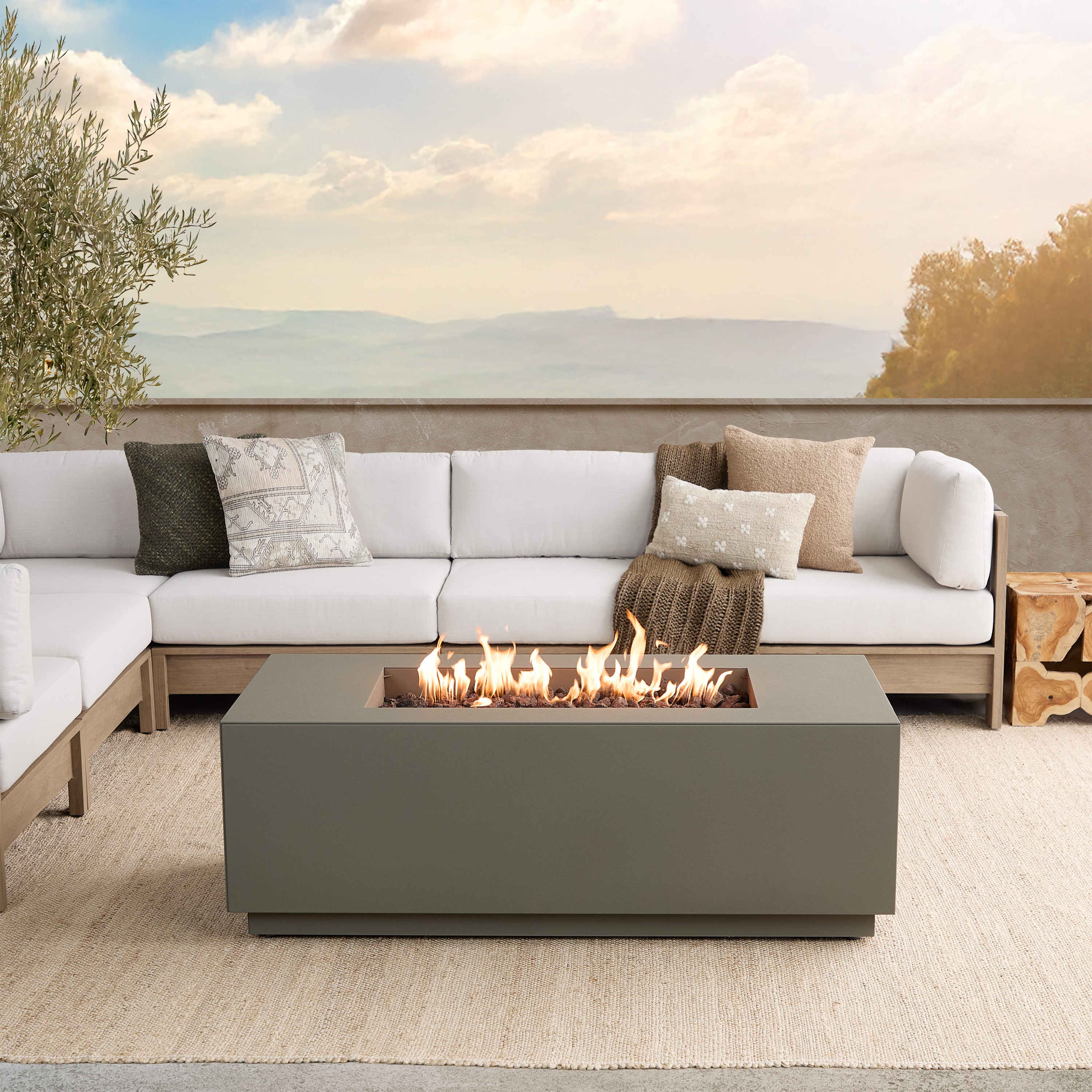 Neven 58" Rectangle Fire Table with Hidden Propane Tank - Real Flame