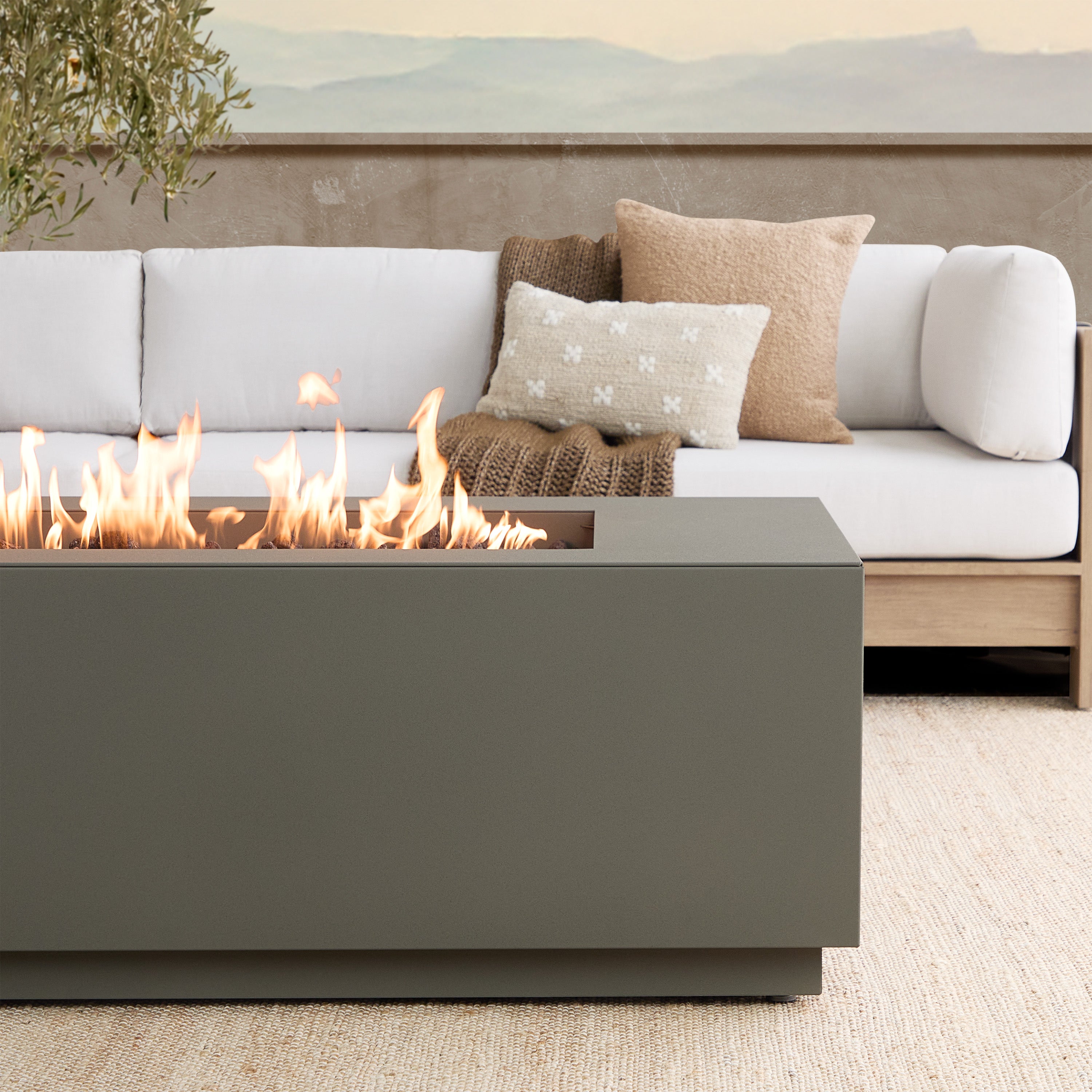 Neven 58" Rectangle Fire Table with Hidden Propane Tank - Real Flame