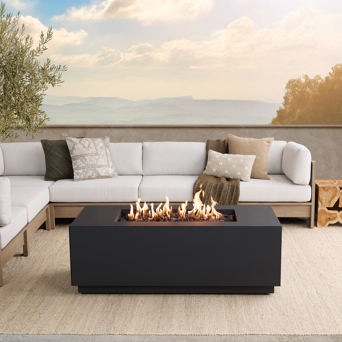 Neven 58" Rectangle Fire Table with Hidden Propane Tank - Real Flame