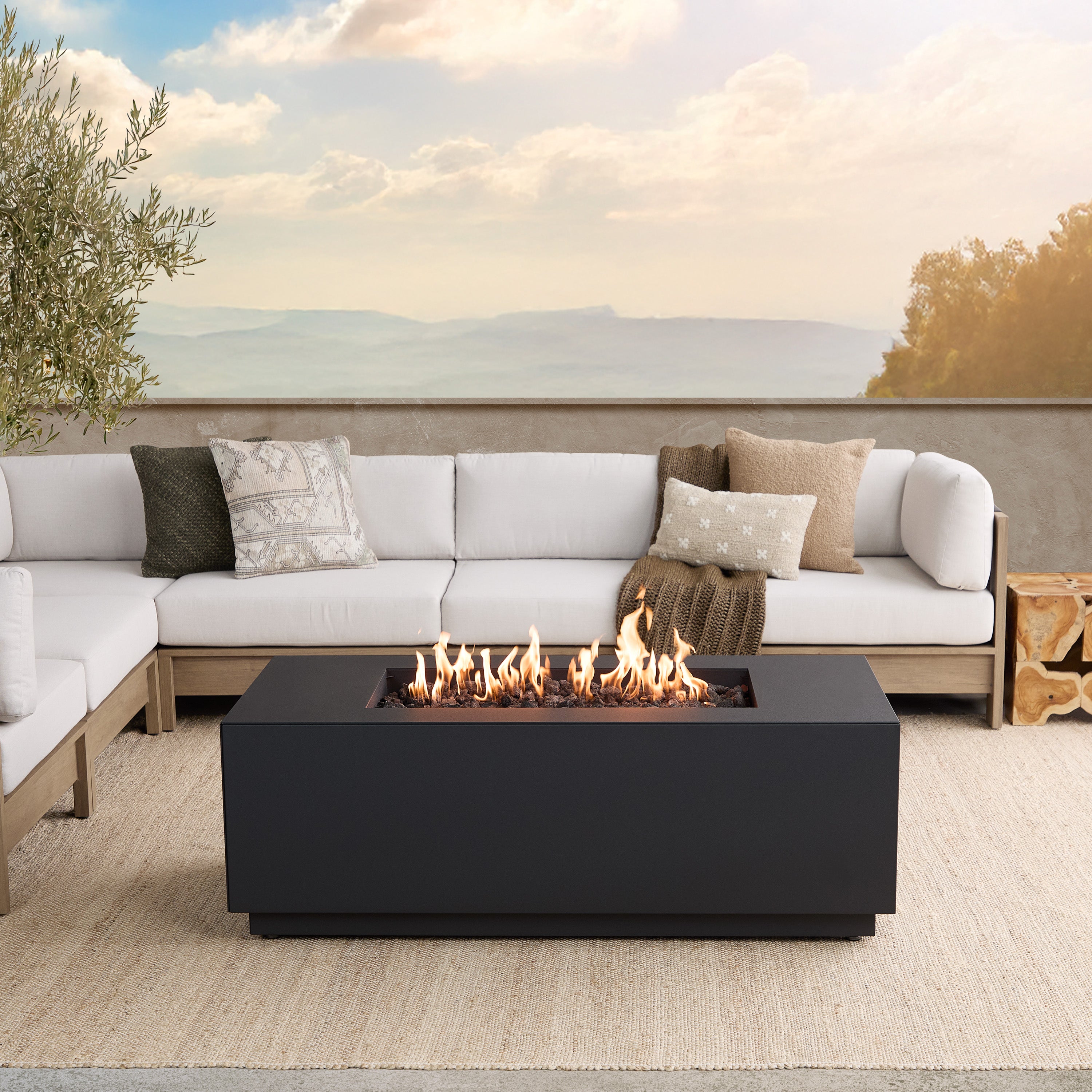 Neven 58" Rectangle Fire Table with Hidden Propane Tank - Real Flame