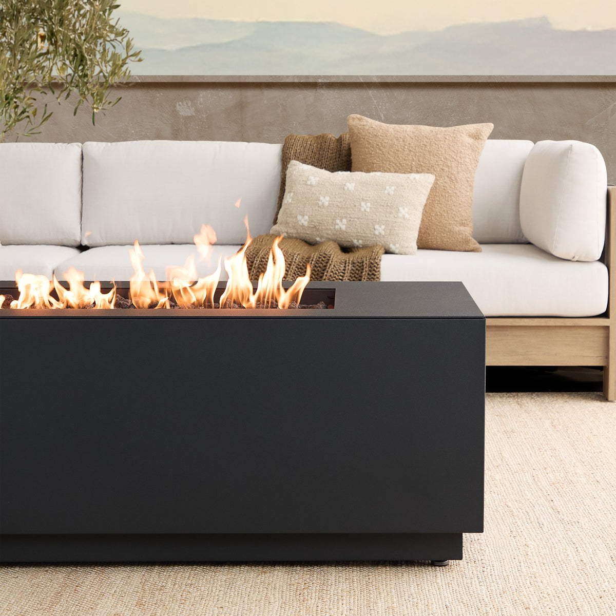 Neven 58" Rectangle Fire Table with Hidden Propane Tank - Real Flame