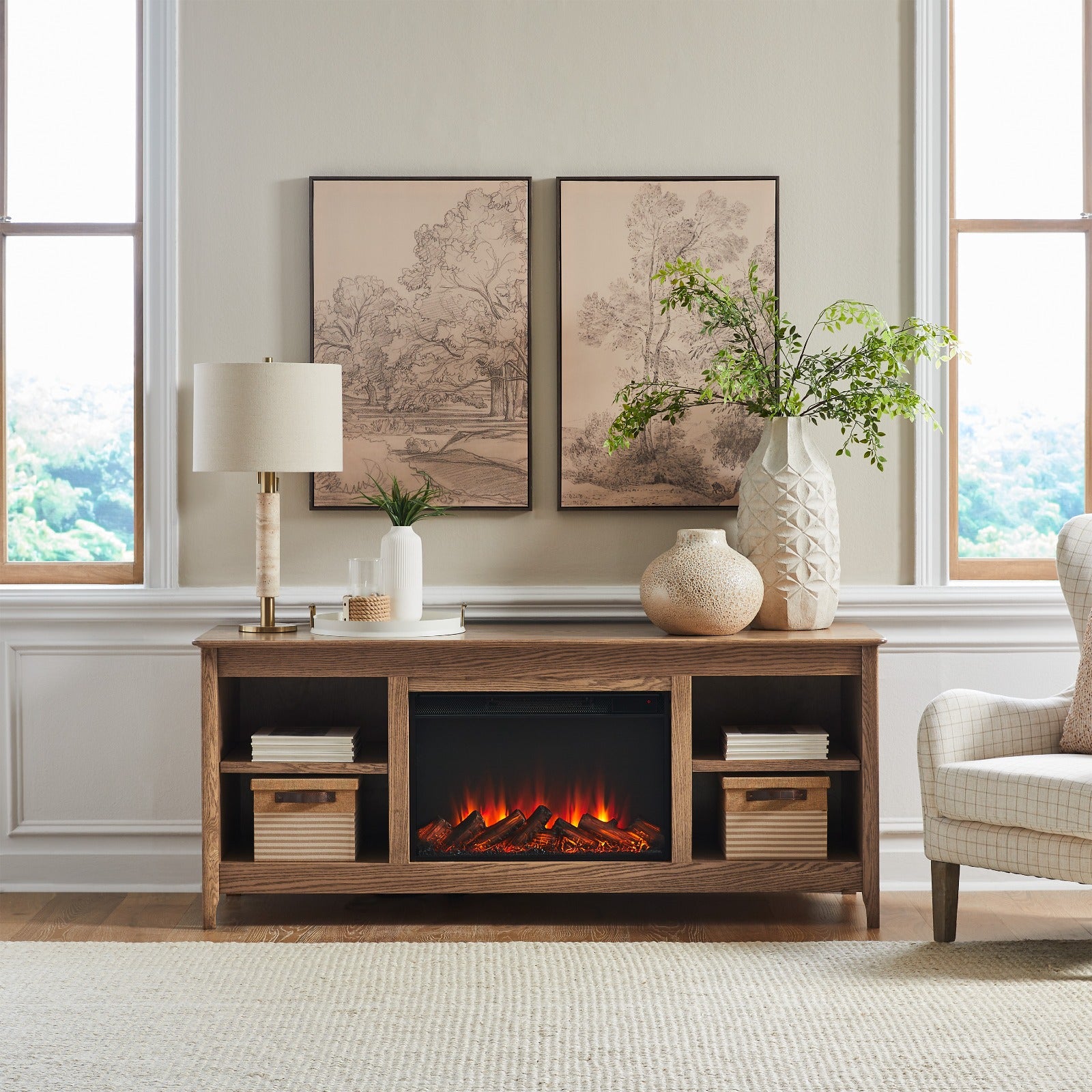 Ashford 68" Solid Wood Slim Electric Fireplace TV Stand - Real Flame