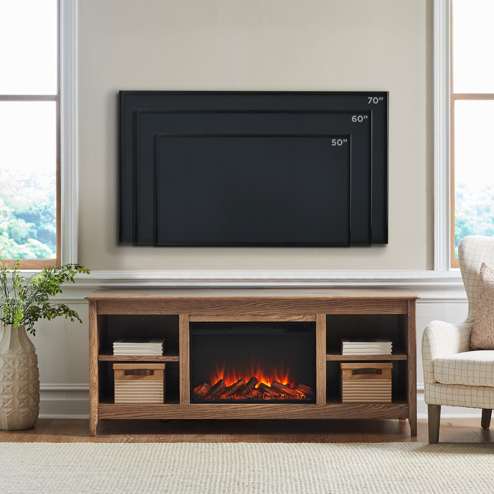 Ashford 68" Solid Wood Slim Electric Fireplace TV Stand - Real Flame