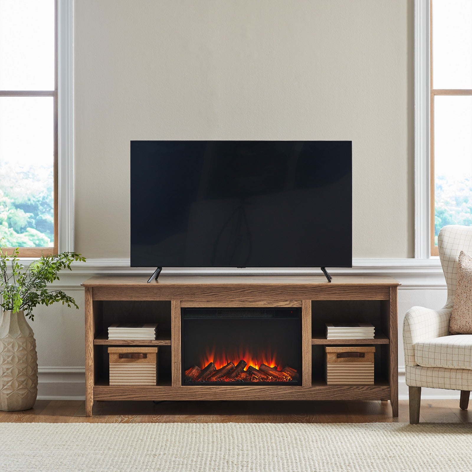 Ashford 68" Solid Wood Slim Electric Fireplace TV Stand - Real Flame