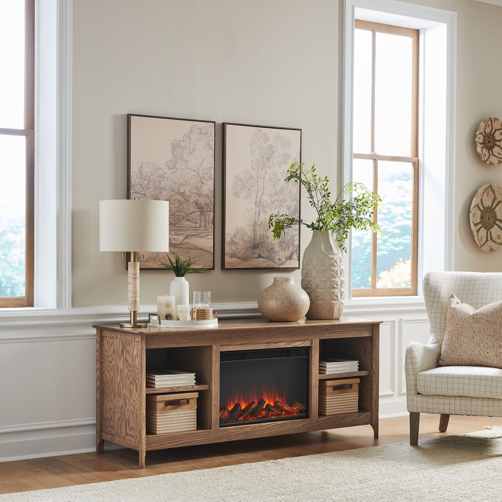 Ashford 68" Solid Wood Slim Electric Fireplace TV Stand - Real Flame