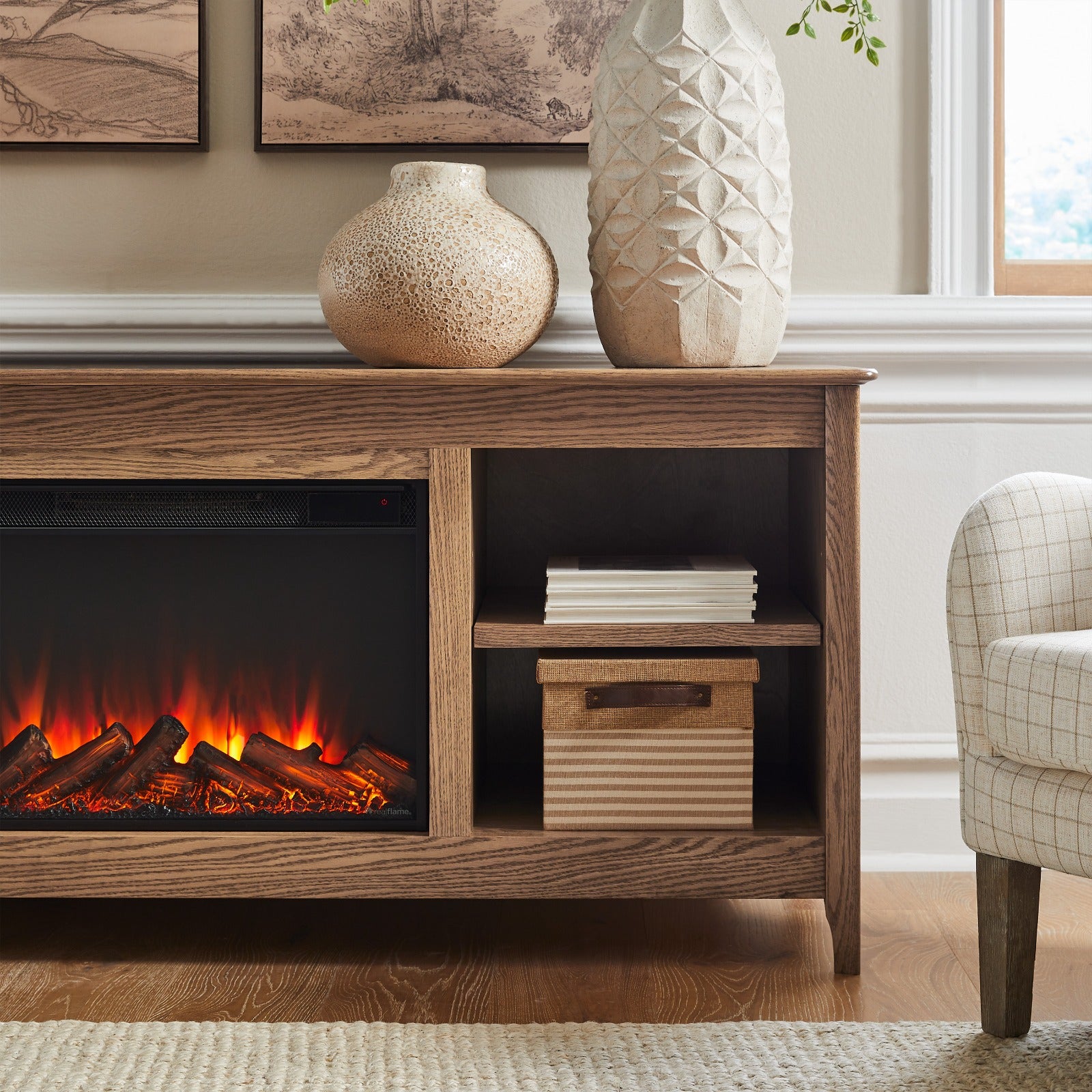 Ashford 68" Solid Wood Slim Electric Fireplace TV Stand - Real Flame