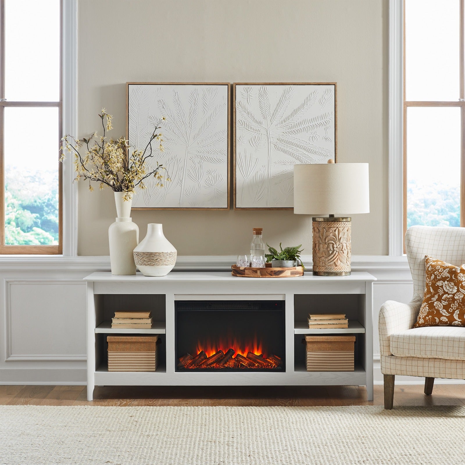Ashford 68" Solid Wood Slim Electric Fireplace TV Stand - Real Flame