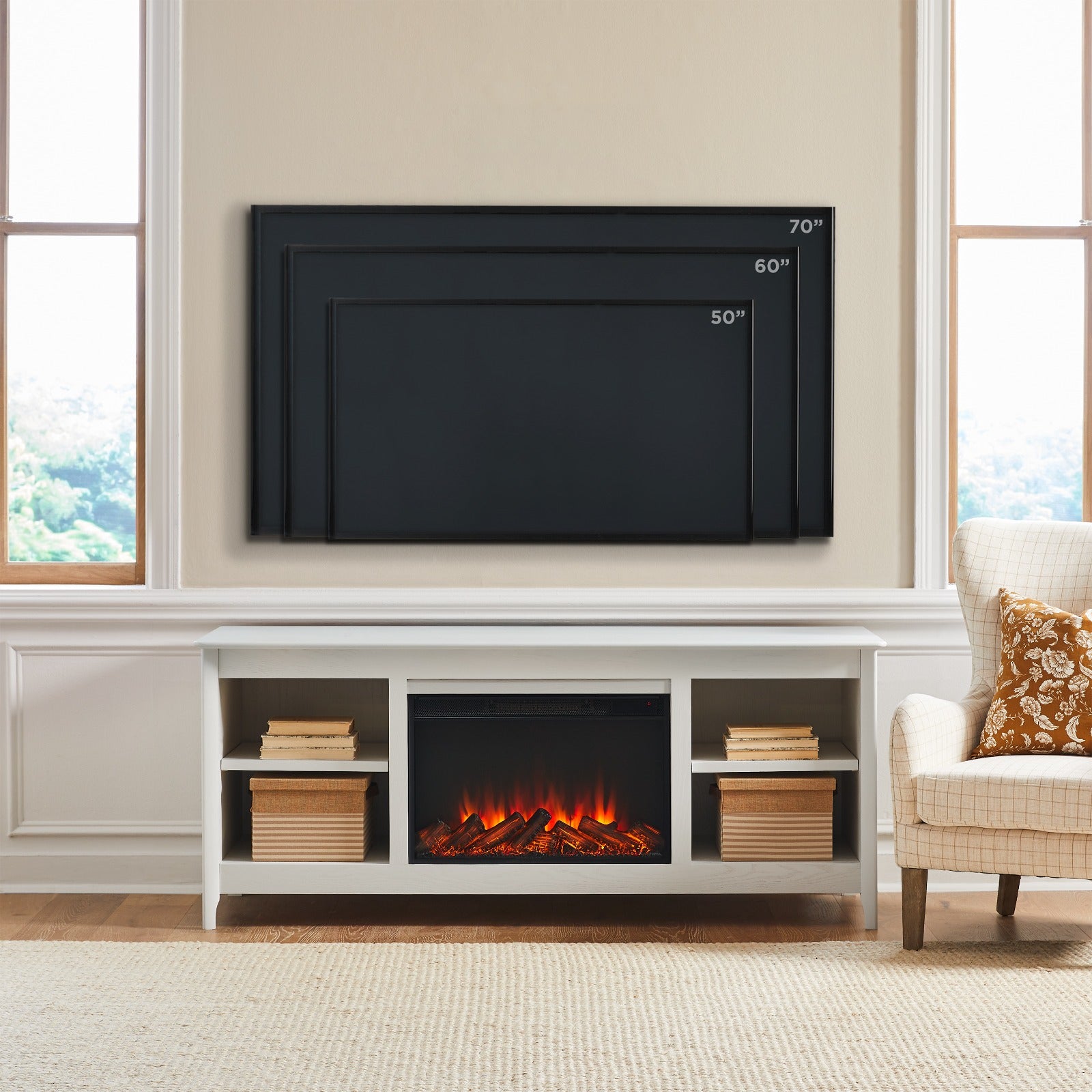 Ashford 68" Solid Wood Slim Electric Fireplace TV Stand - Real Flame