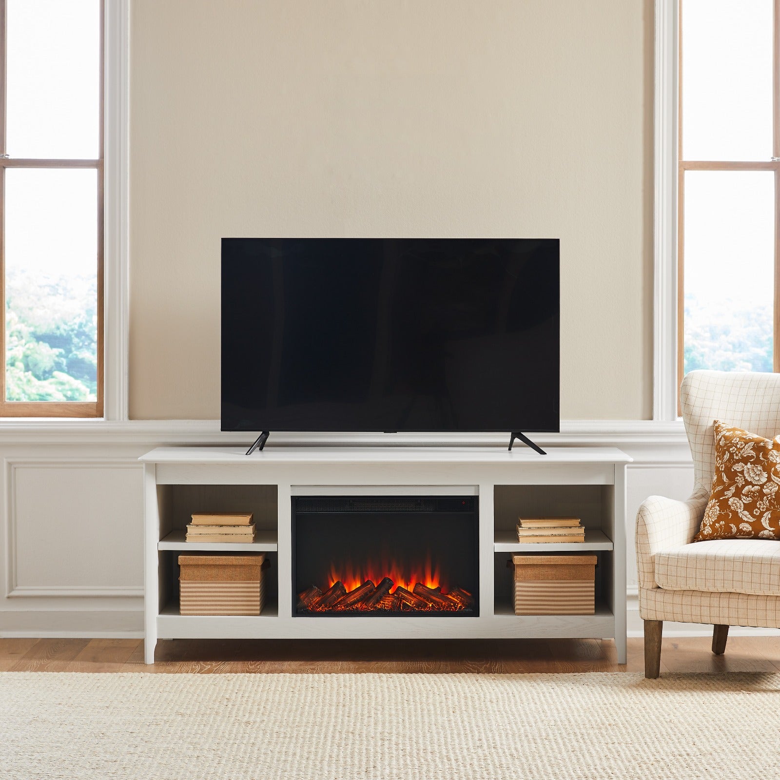 Ashford 68" Solid Wood Slim Electric Fireplace TV Stand - Real Flame