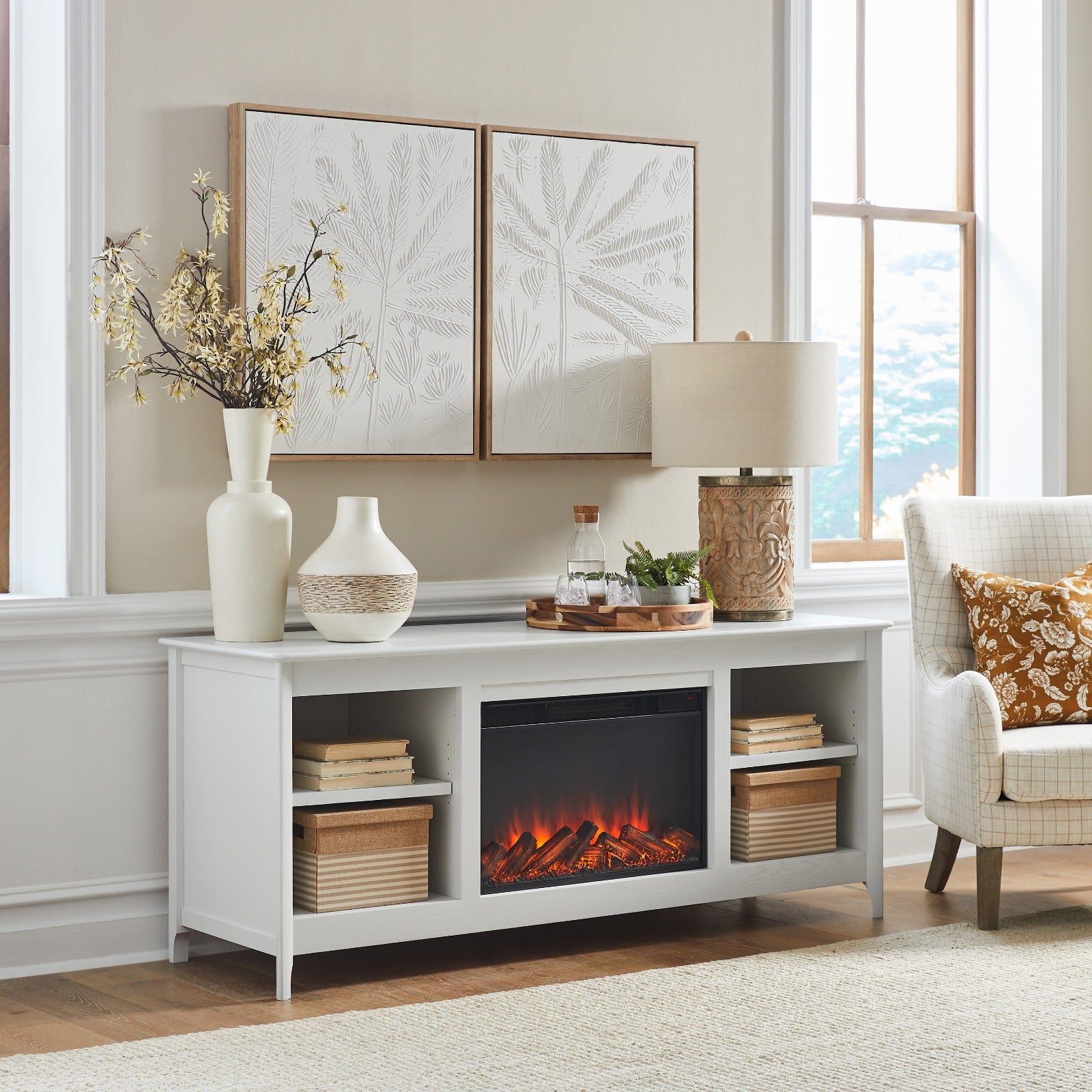 Ashford 68" Solid Wood Slim Electric Fireplace TV Stand - Real Flame