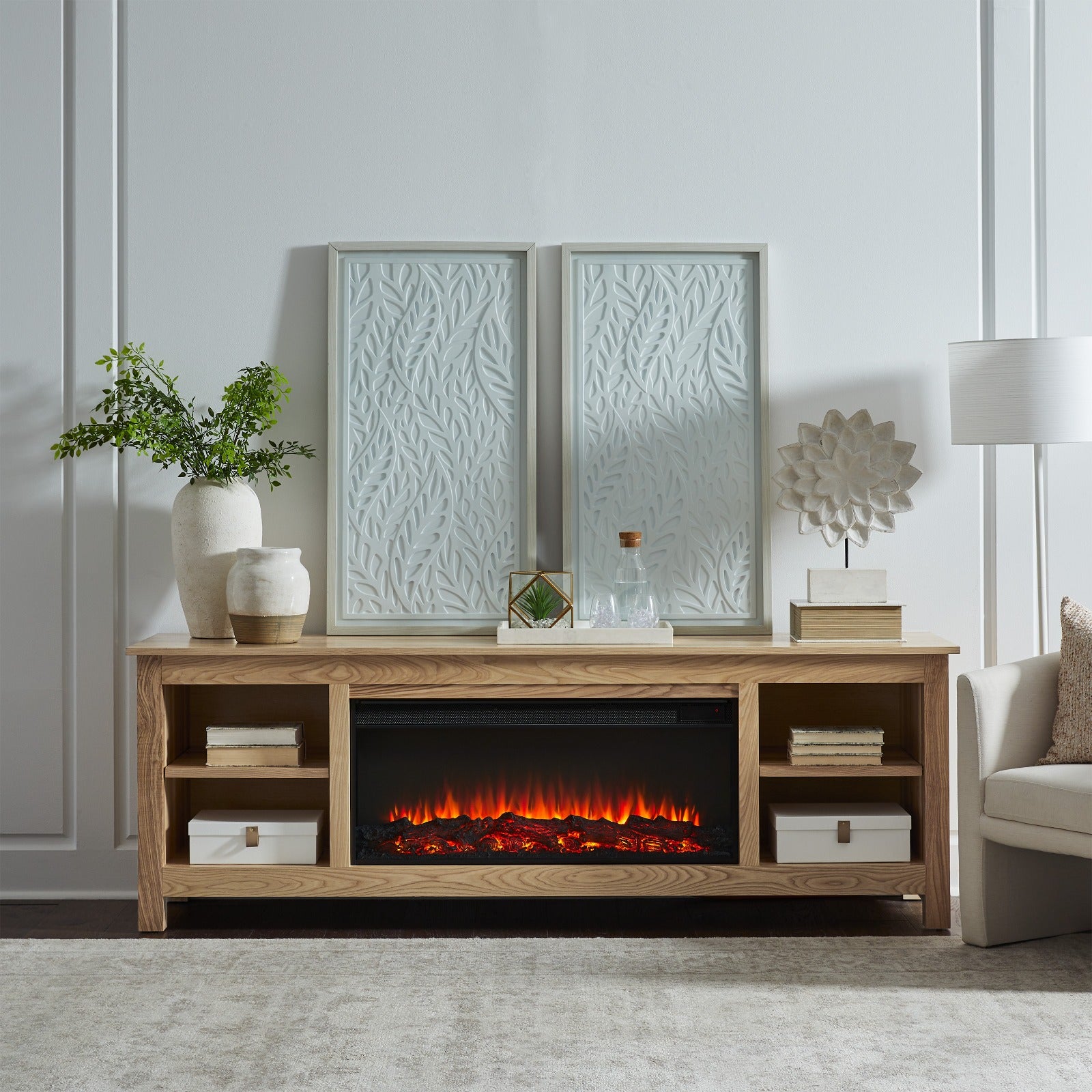 Alden 84" Solid Wood Landscape Electric Fireplace TV Stand - Real Flame
