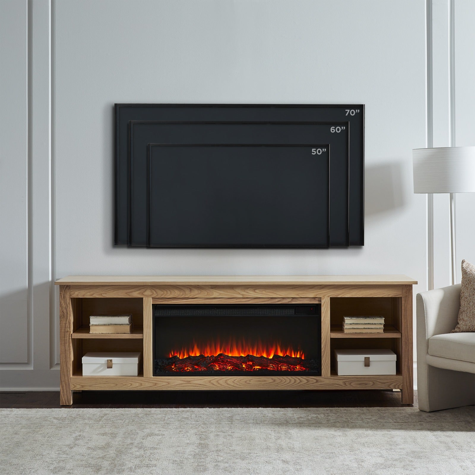 Alden 84" Solid Wood Landscape Electric Fireplace TV Stand - Real Flame