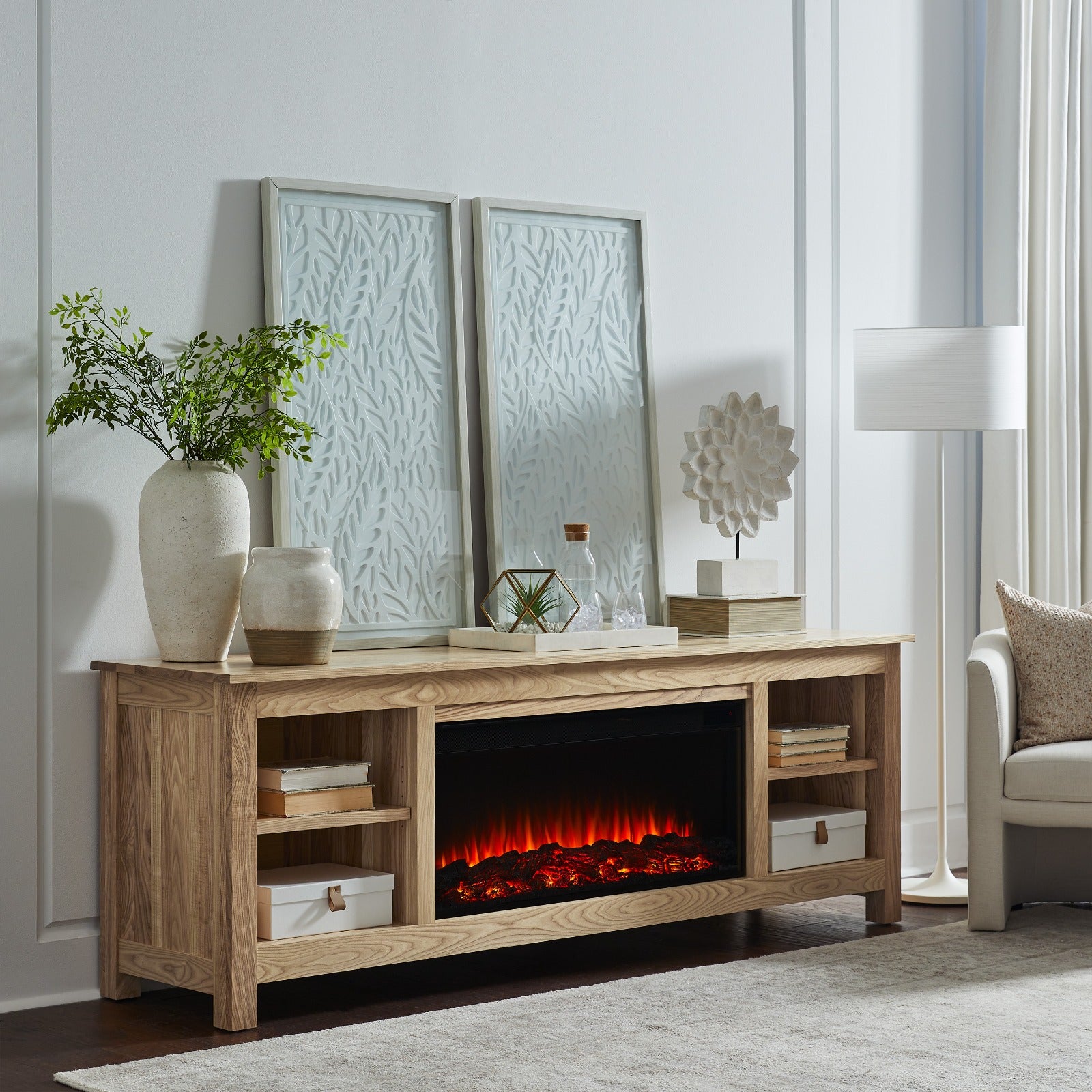 Alden 84" Solid Wood Landscape Electric Fireplace TV Stand - Real Flame