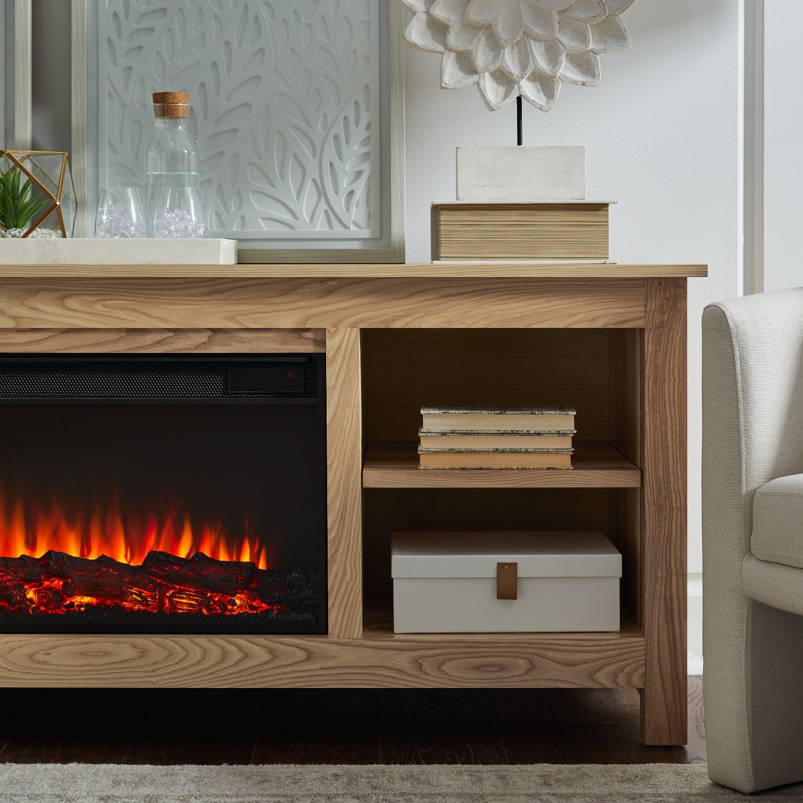 Alden 84" Solid Wood Landscape Electric Fireplace TV Stand - Real Flame