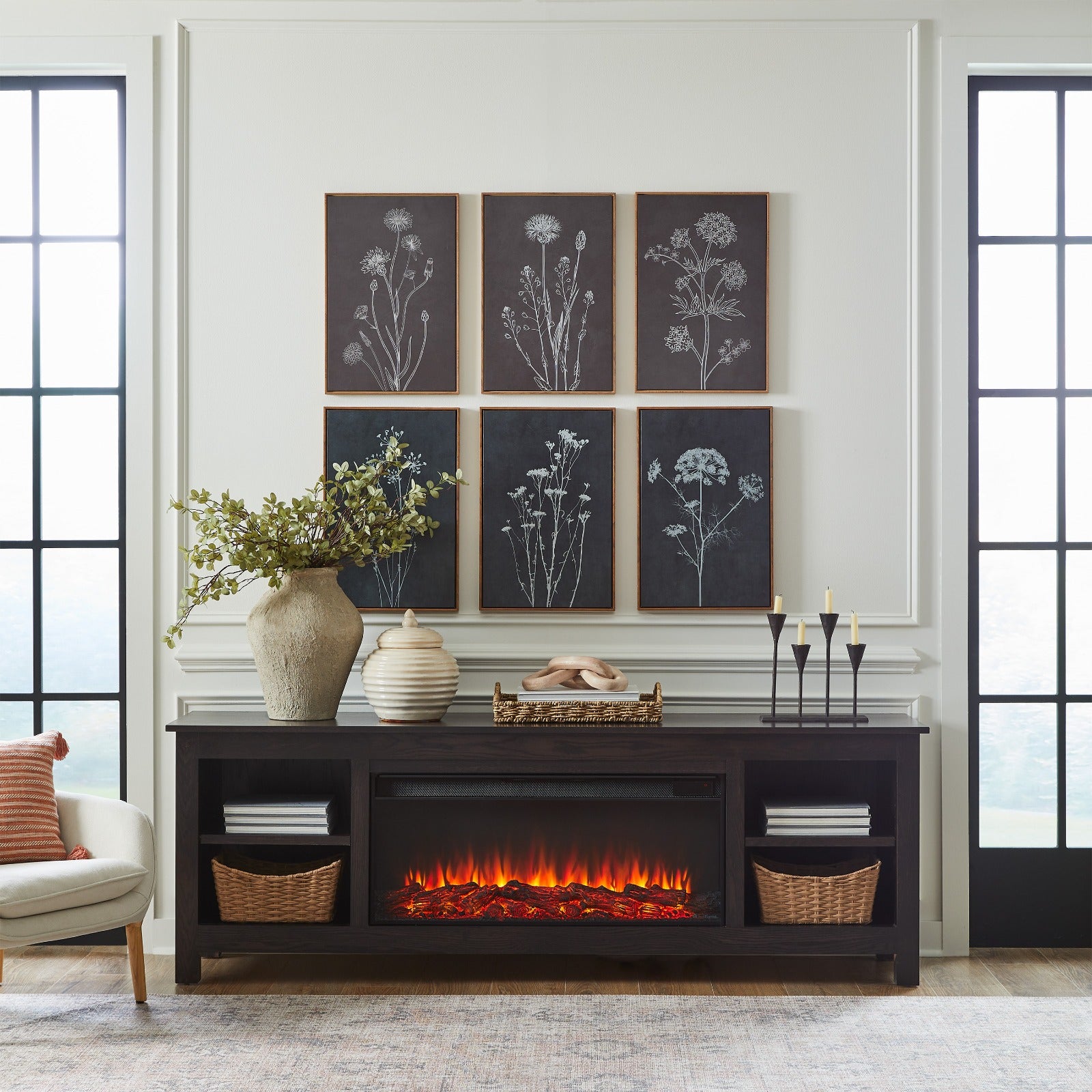 Alden 84" Solid Wood Landscape Electric Fireplace TV Stand - Real Flame