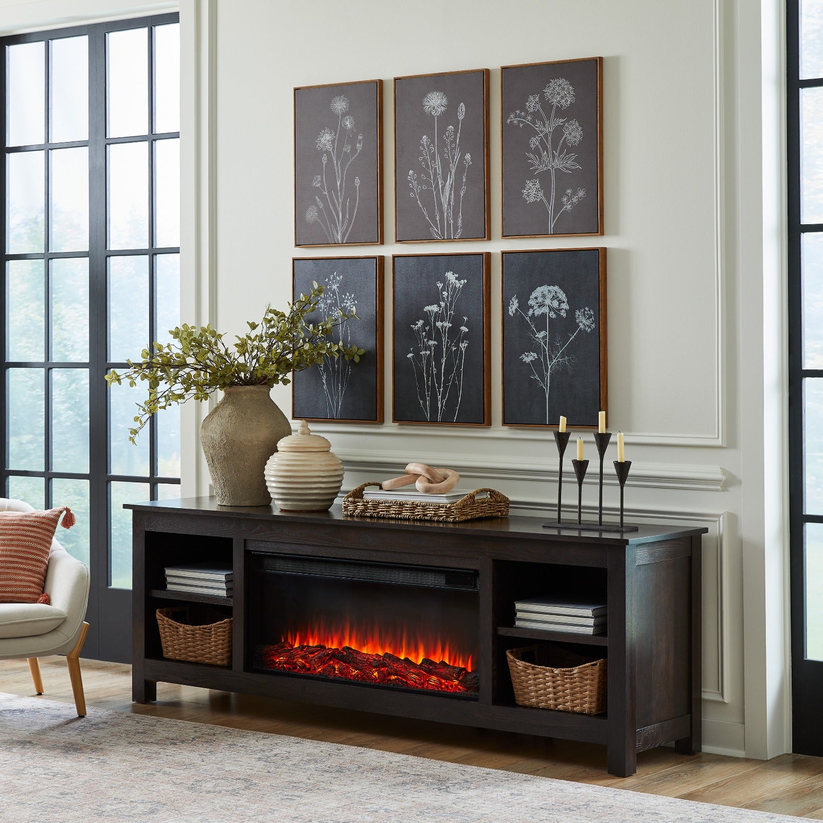 Alden 84" Solid Wood Landscape Electric Fireplace TV Stand - Real Flame