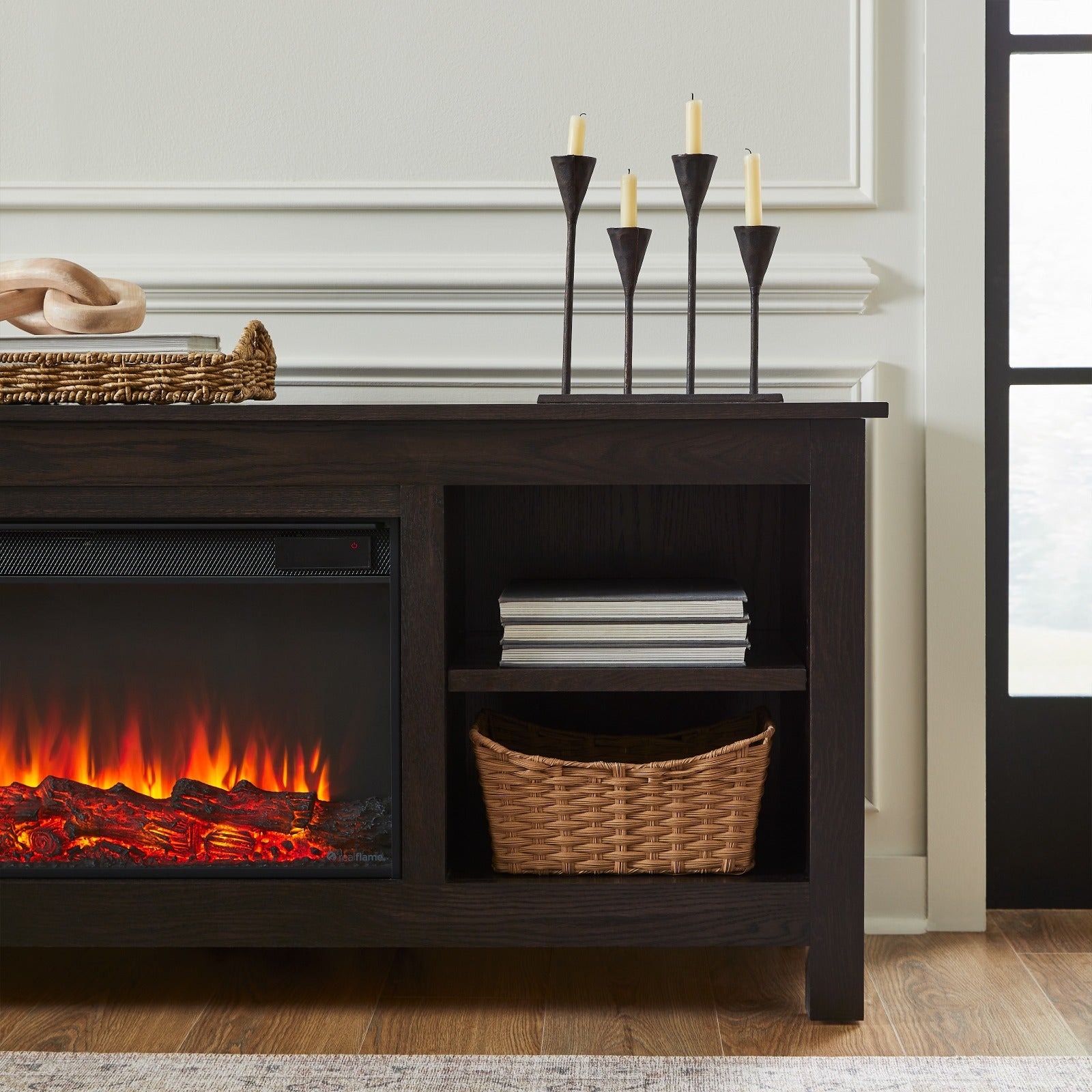 Alden 84" Solid Wood Landscape Electric Fireplace TV Stand - Real Flame