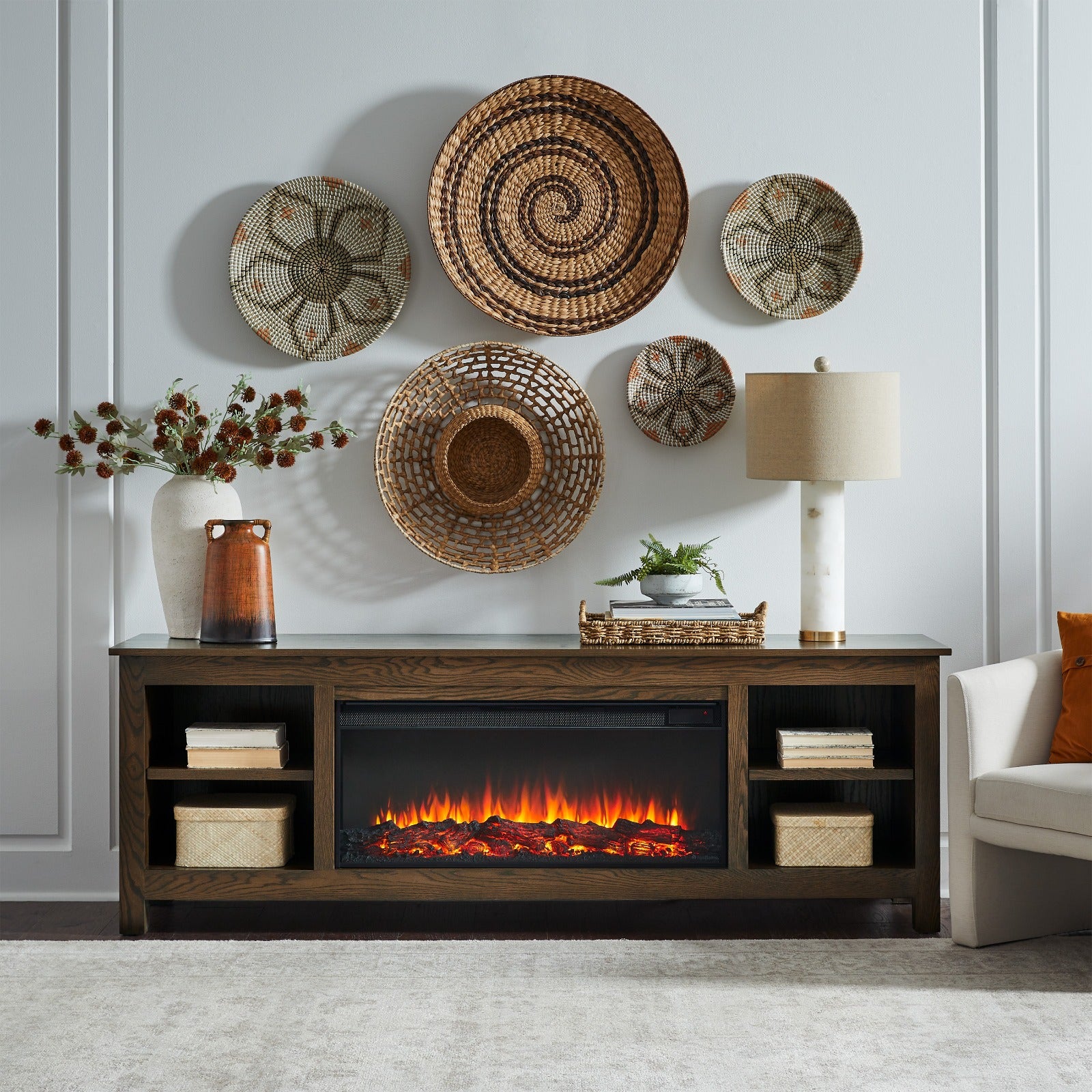 Alden 84" Solid Wood Landscape Electric Fireplace TV Stand - Real Flame