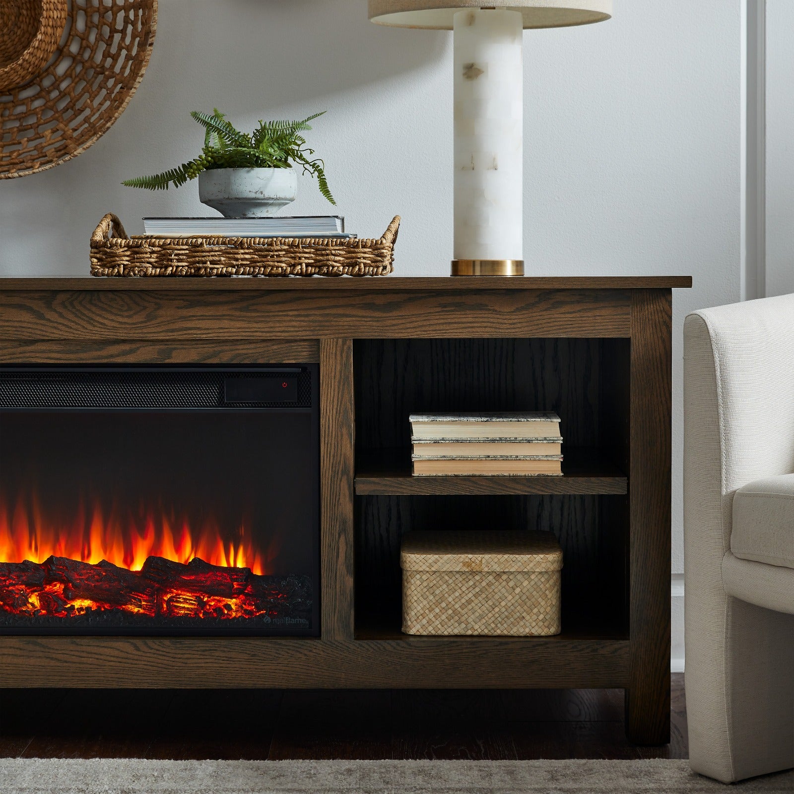 Alden 84" Solid Wood Landscape Electric Fireplace TV Stand - Real Flame